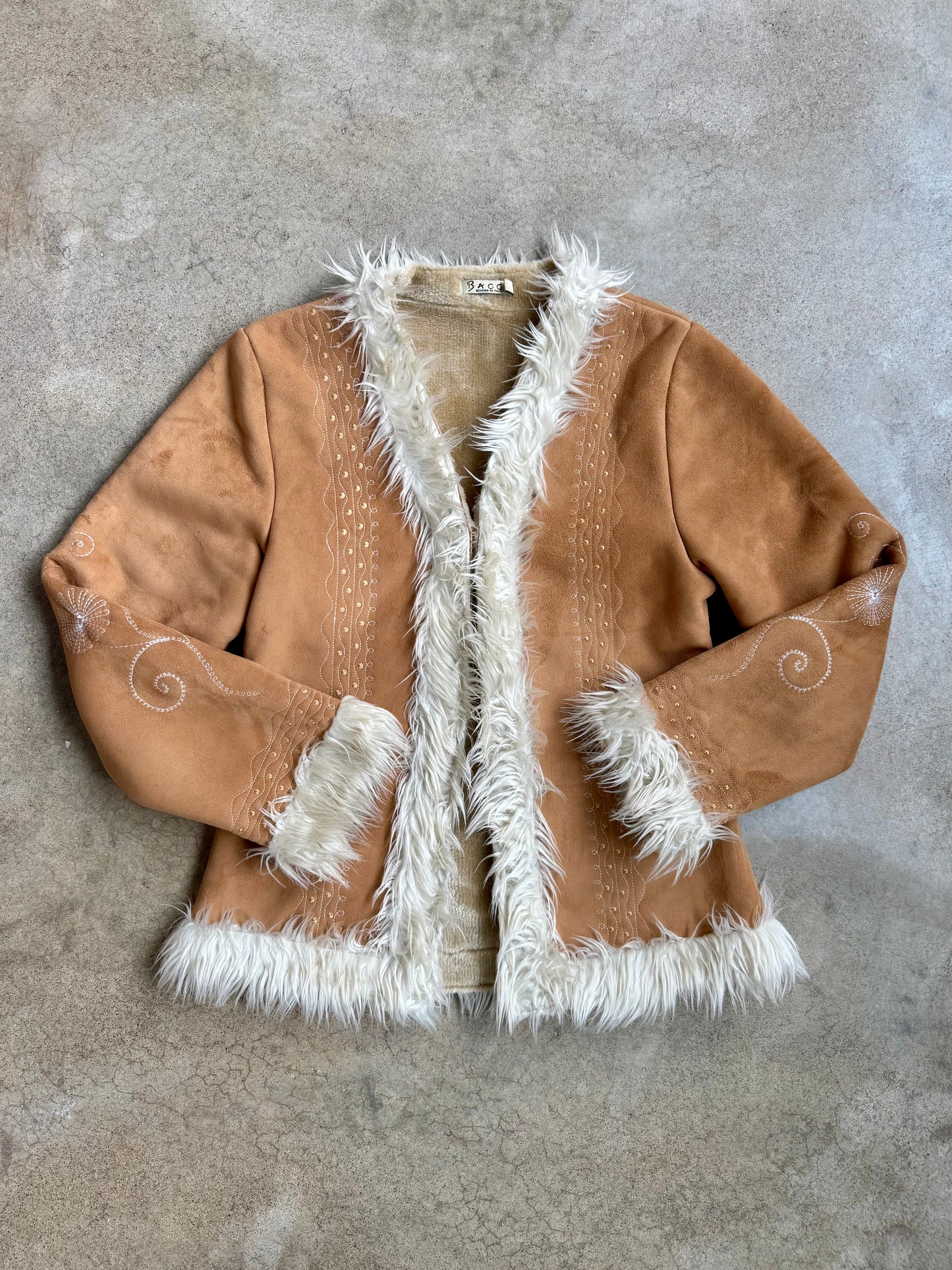 Vintage 1990s Bacci Faux Suede Embroidered Penny Lane Style Jacket | Medium