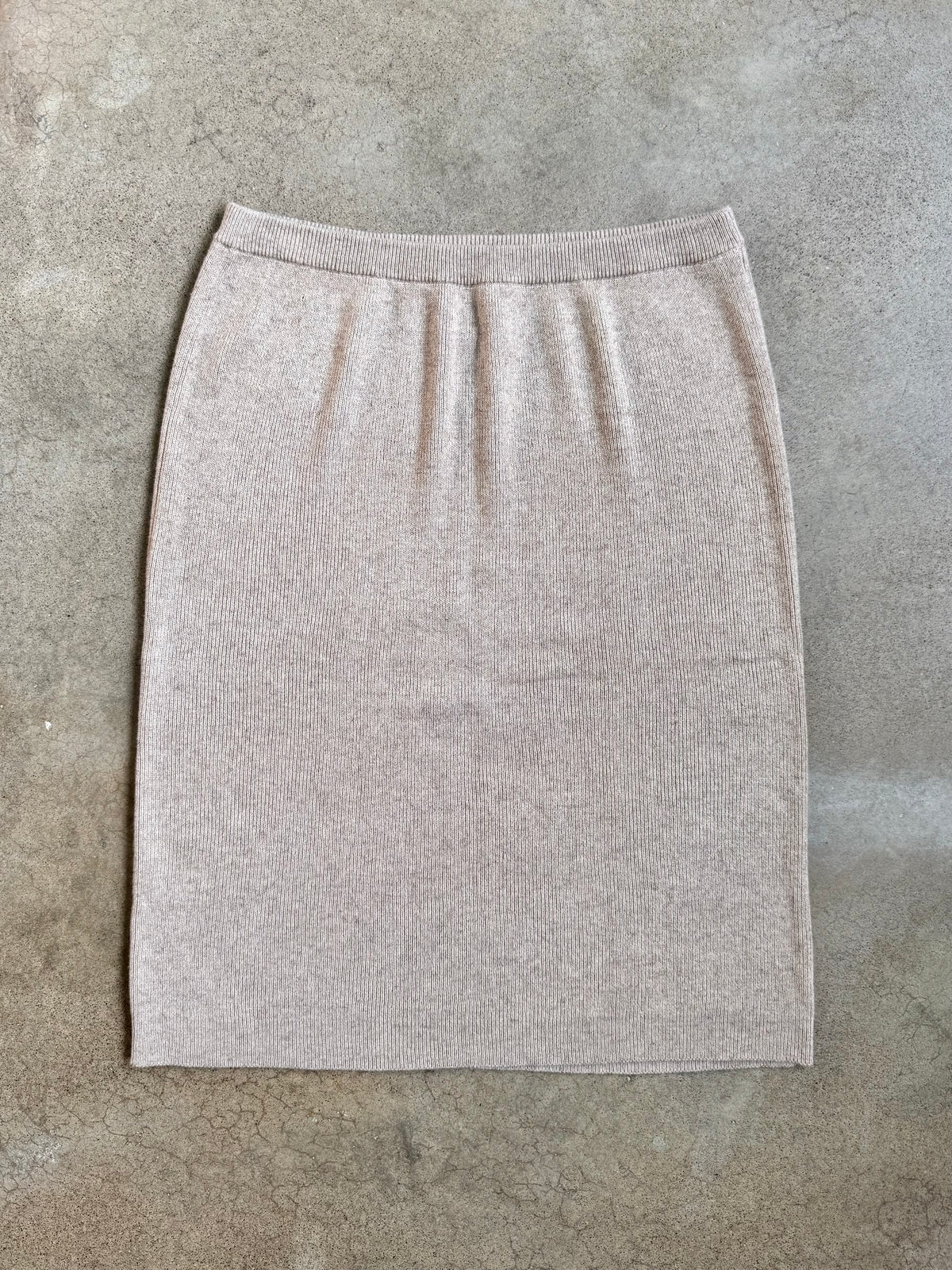 Vintage 1990s Bloomingdale's Beige Silk & Cashmere Knit Skirt | Large