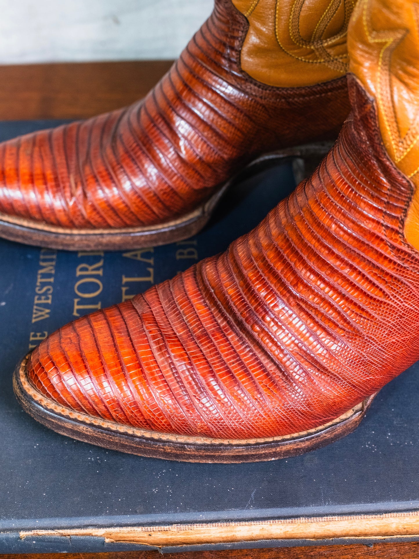 Vintage 1970s Brown Leather & Lizard Skin Cowboy Boots | Women’s 7.5