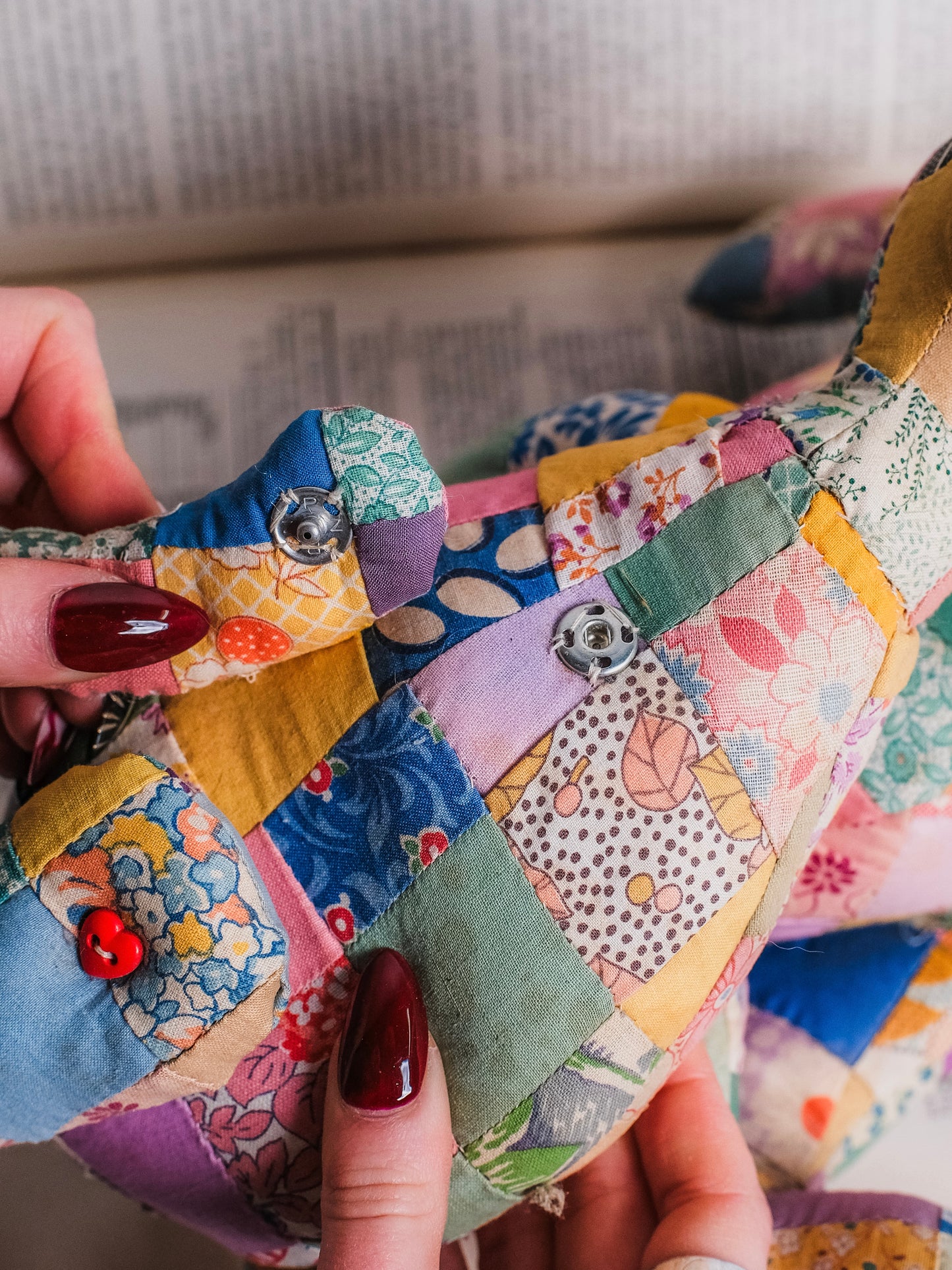 Vintage 1940s Handmade Quilted Patchwork Teddy Bears | Set of 2