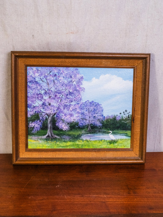 Vintage 1980s Framed Florida Pond Landscape Oil Painting | Signed