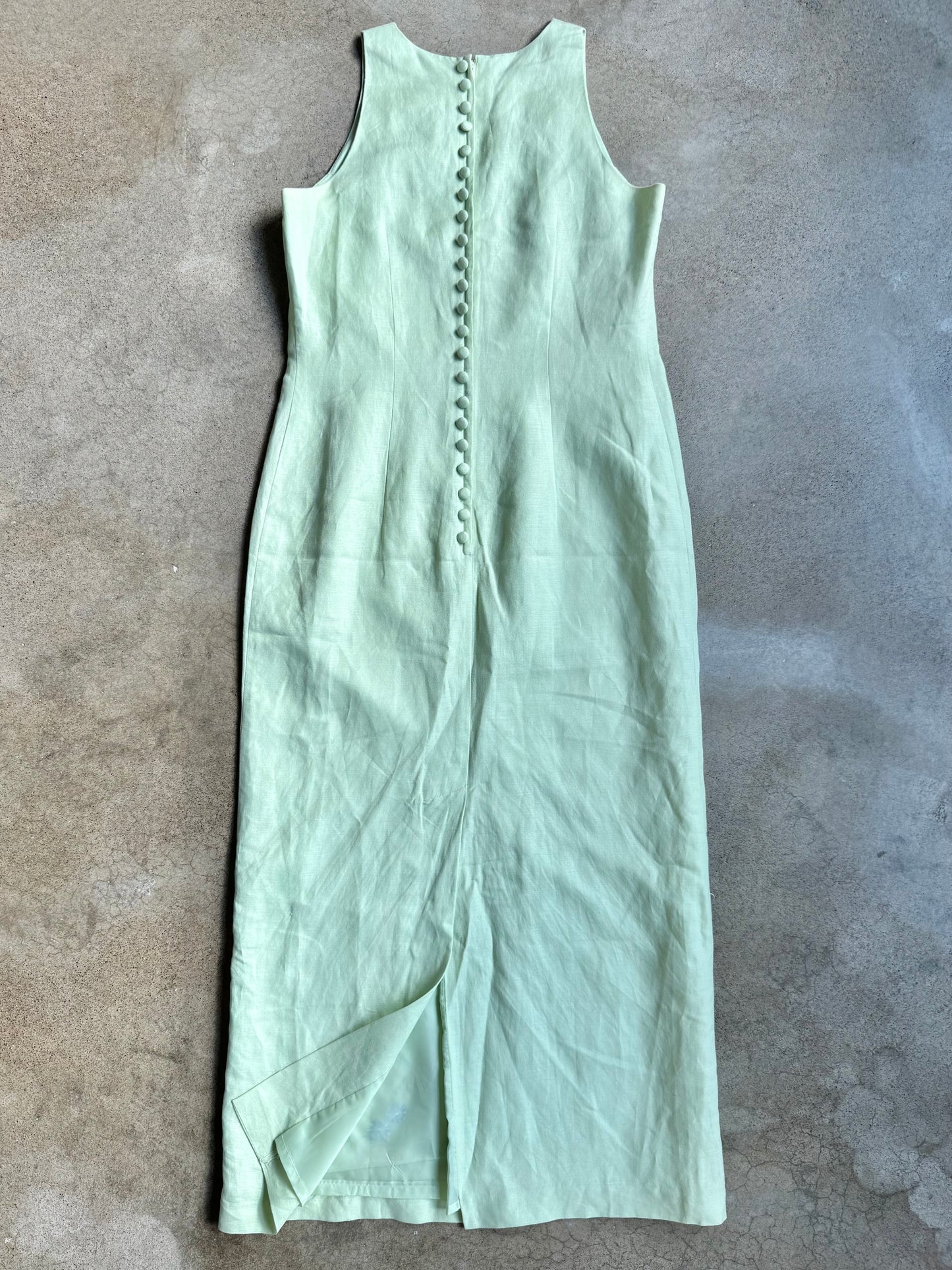 Vintage Plaza South Green & Blue Floral Embroidered Linen-Blend Maxi Dress | Small