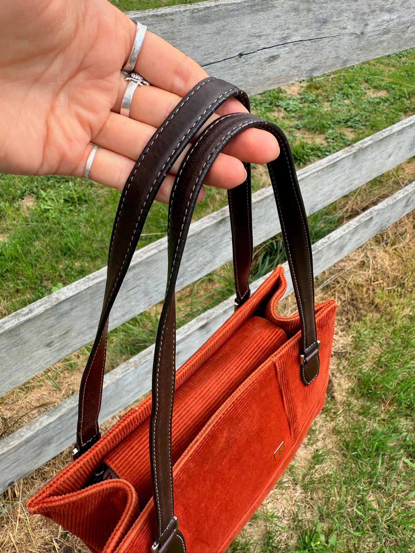 Vintage 1990s Kate Spade Burnt Orange Corduroy Handbag