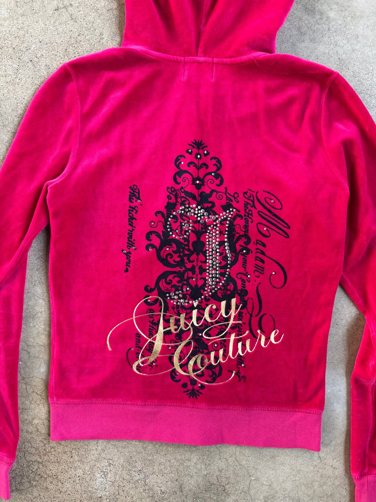 2000s Juicy Couture "Elle Woods" Bedazzled Monogram Hot Pink Velour Tracksuit | Medium