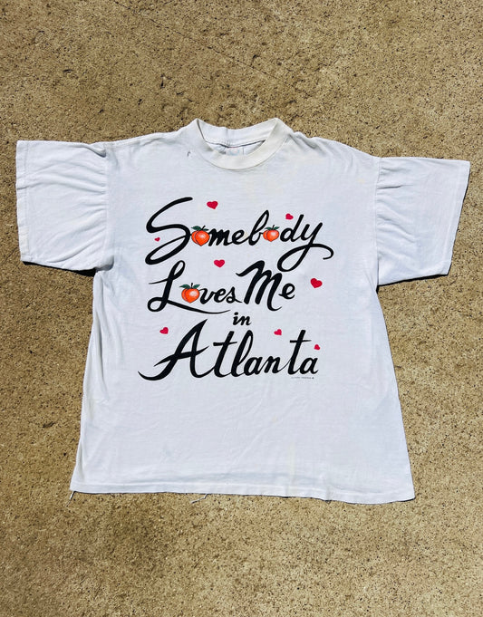 Vintage 1990s "Somebody Loves Me in Atlanta" White Graphic Tee | Large