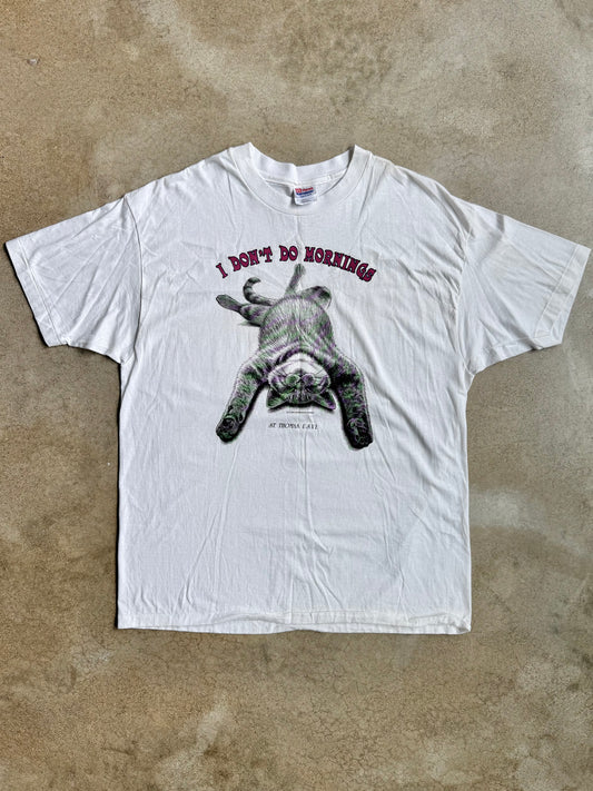 Vintage 1990s "I Don't Do Mornings" Cat Graphic Tee | XL
