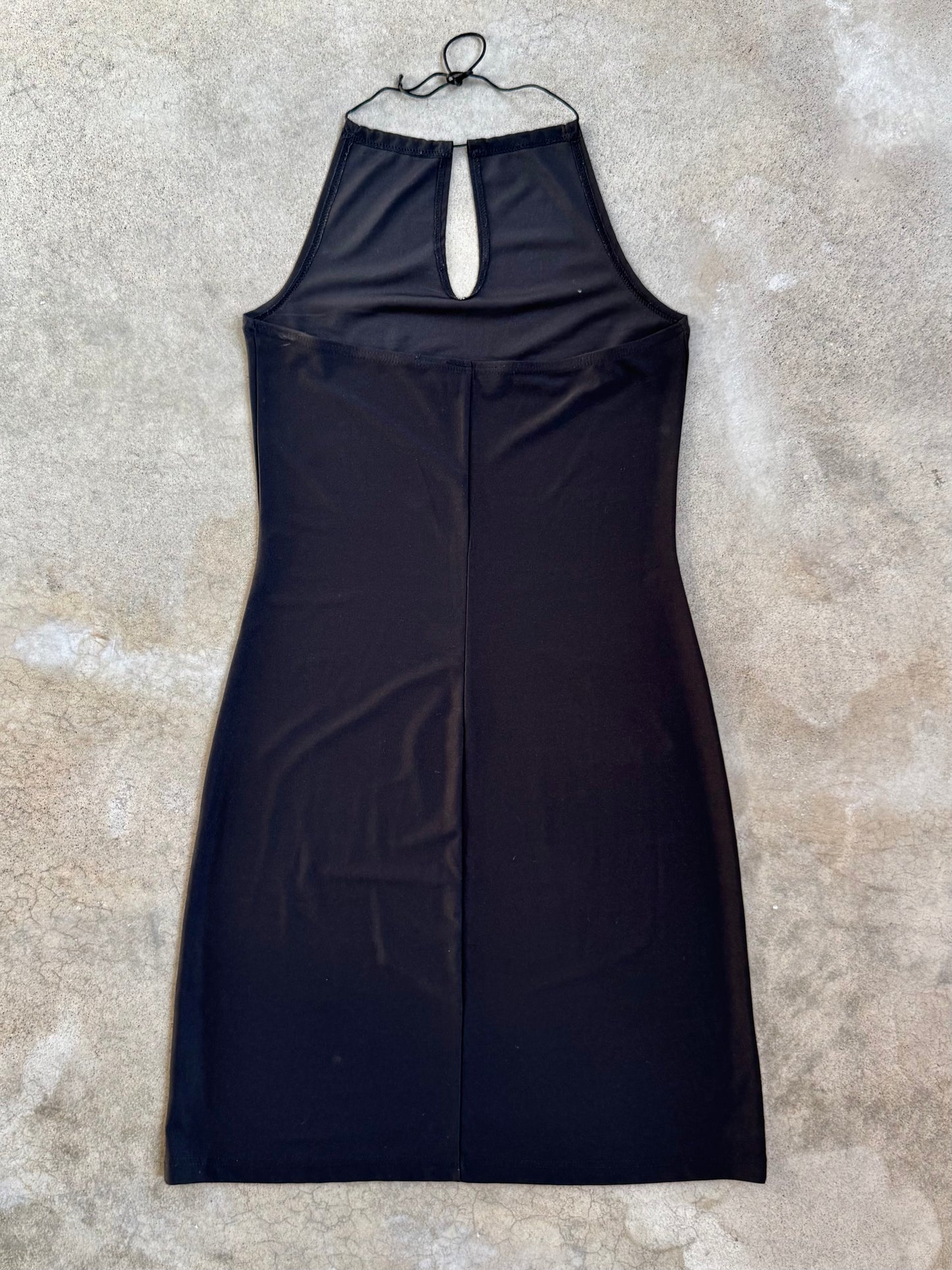 Vintage 1990s Currants Black Slinky Halter Dress | Large