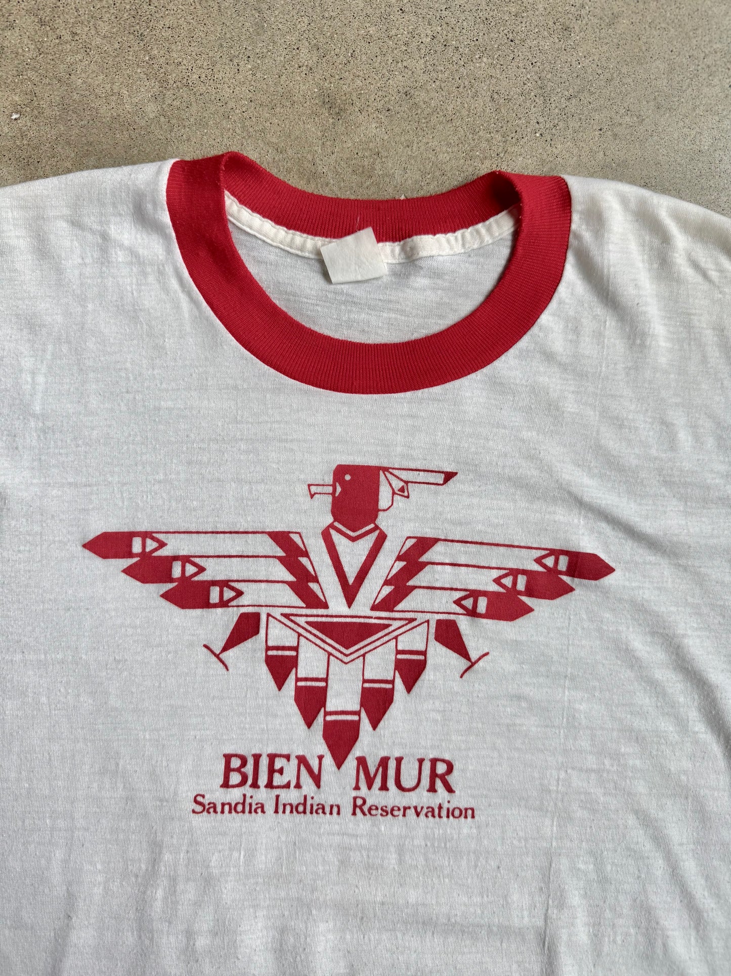 Vintage 1980s Bien Mur Sandia Indian Reservation Ringer Tee | XL