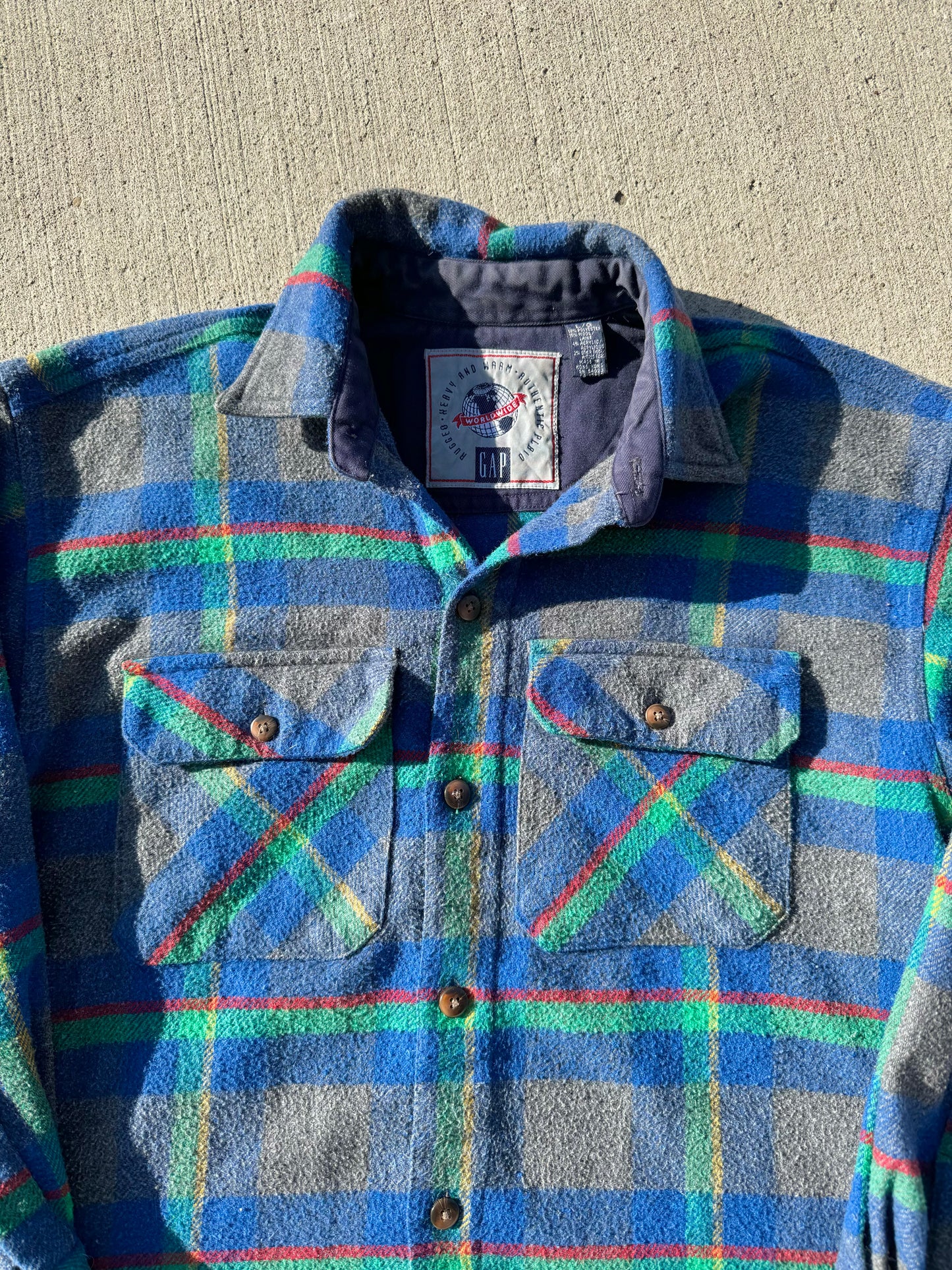 Vintage 1990s Gap Wool Blend Plaid Flannel Shirt | Large