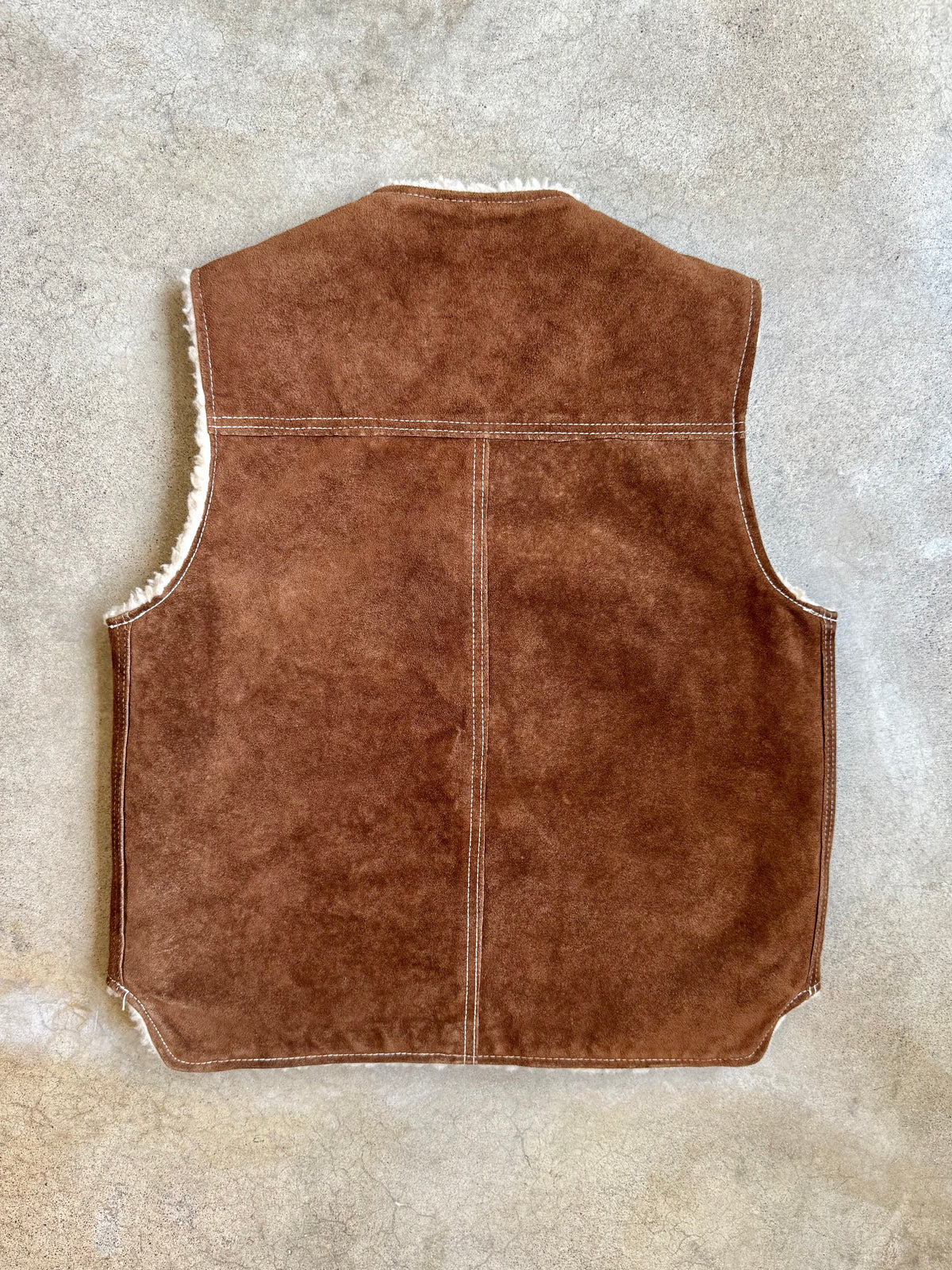 Vintage 1970s Sears “The Leather Shop” Brown Suede Sherpa Lined Vest | Medium