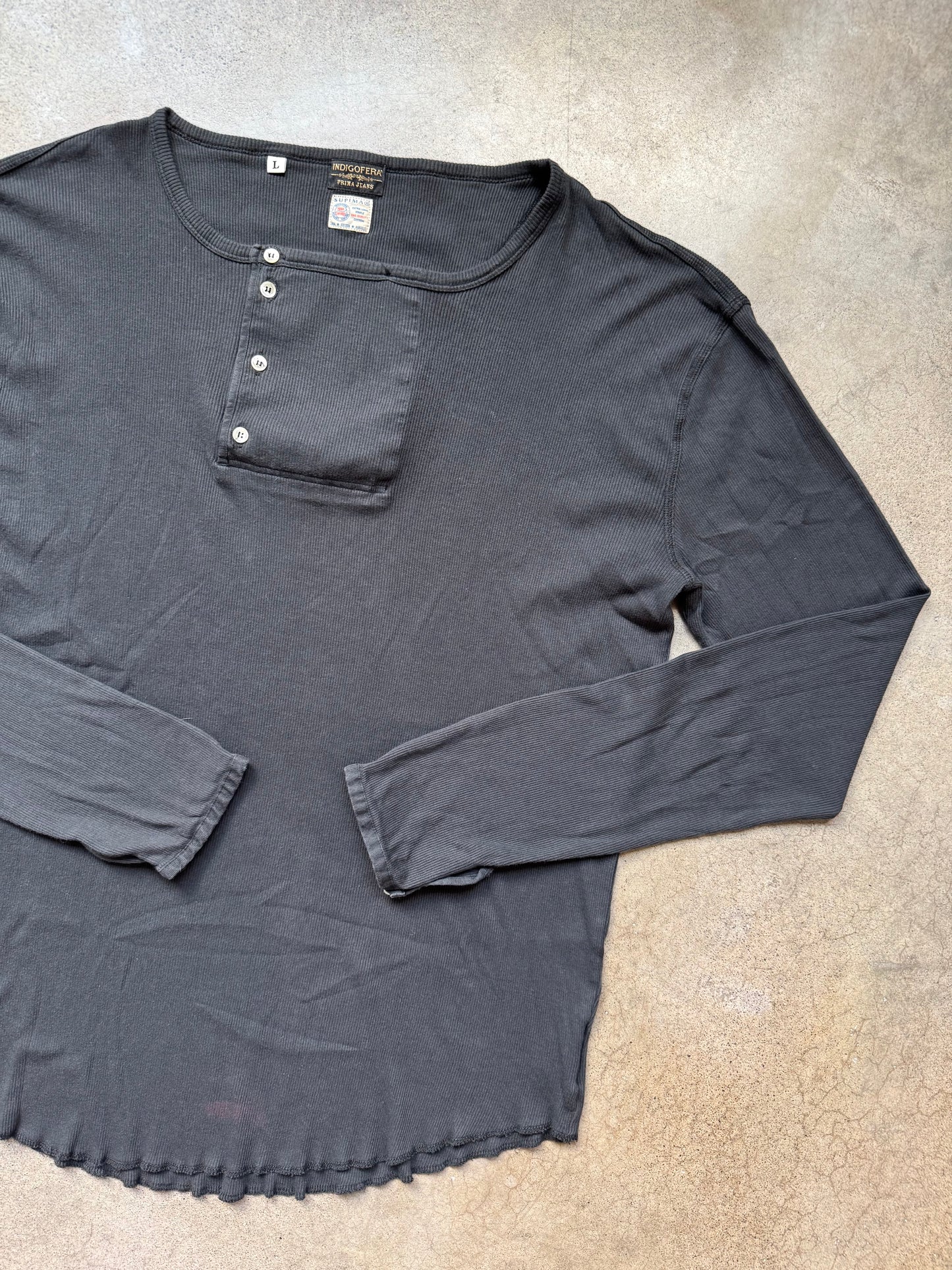 Indigofera “Hank” Supima Cotton Ribbed Asymmetric Henley Shirt | Large