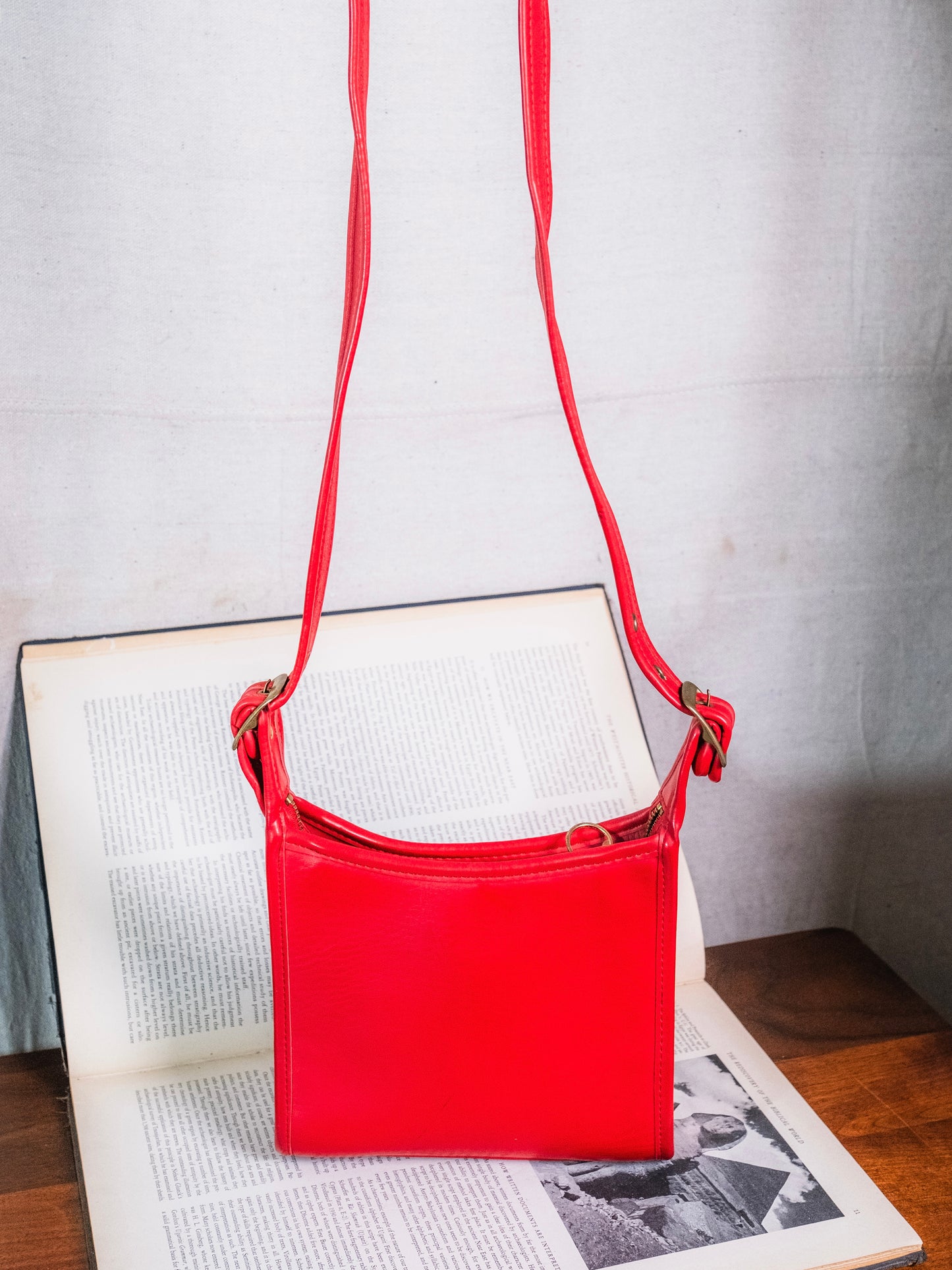 Vintage 1970s Red Leather Coach-Style Crossbody Bag