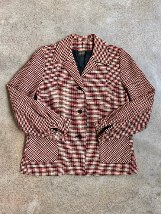 Vintage 1940s/50s John Jarrell Red & Black Houndstooth Wool Blazer Jacket | Medium