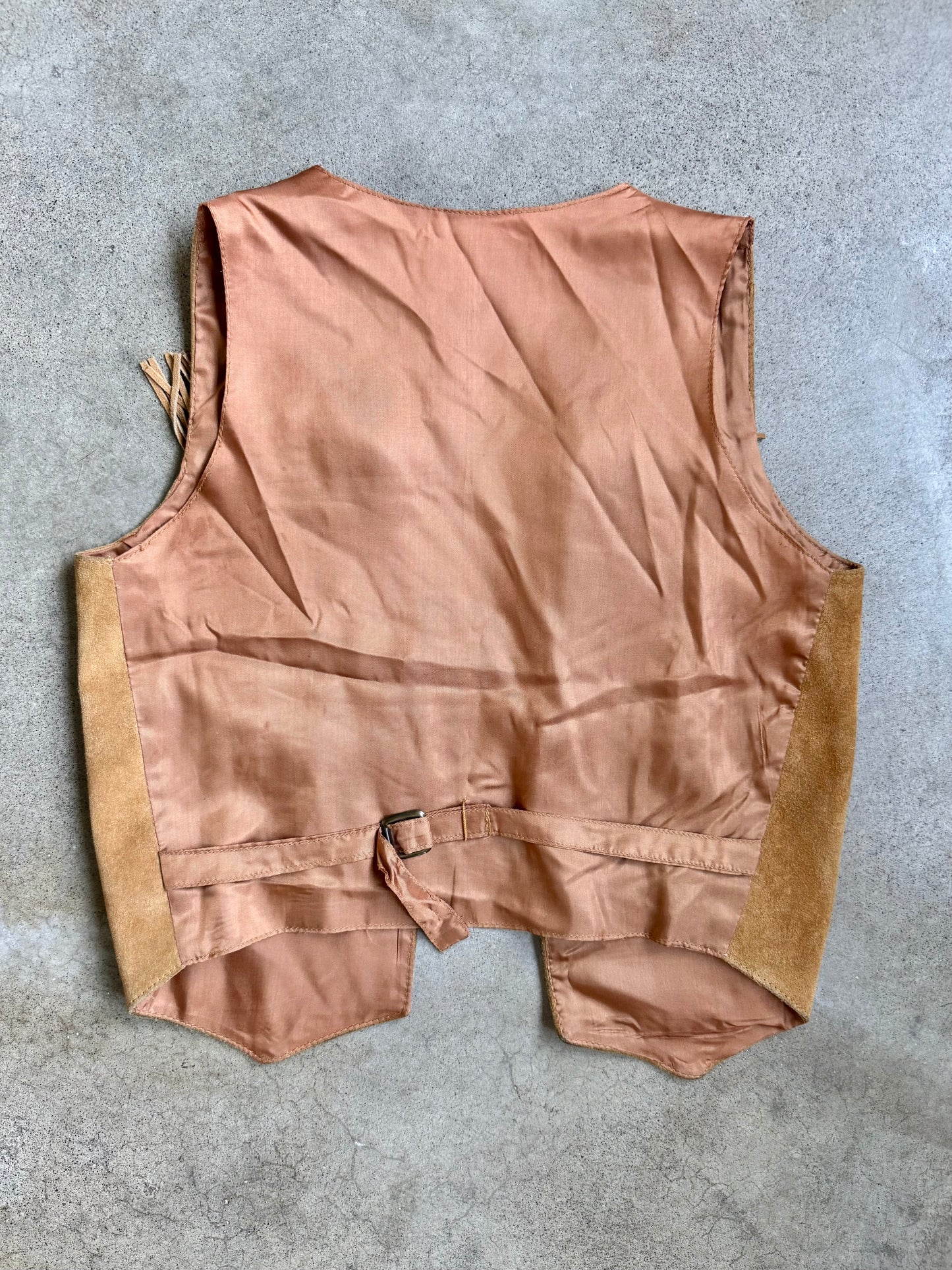 Vintage 1970s Tan Suede Leather Fringed Vest | Medium