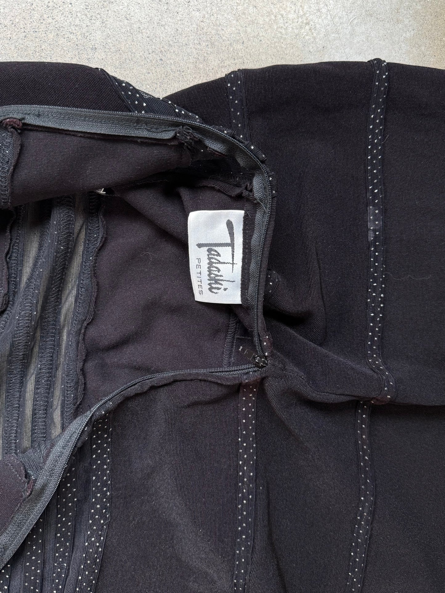 Vintage 1990s Tadashi Black Mesh Long Sleeve Bodycon Dress | Medium