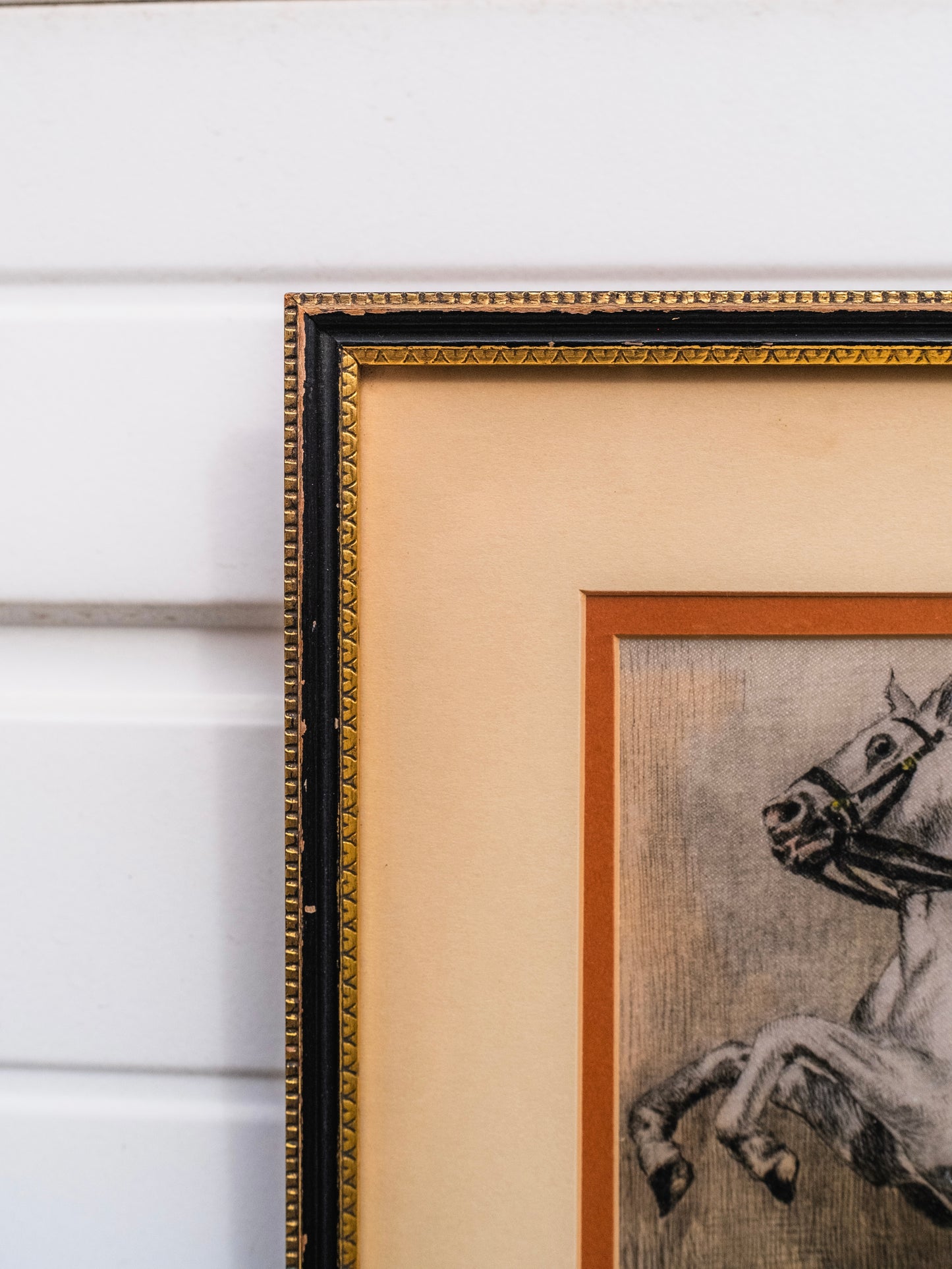 Vintage 1940s/50s Framed "Man on Horse" Etching On Silk Artwork