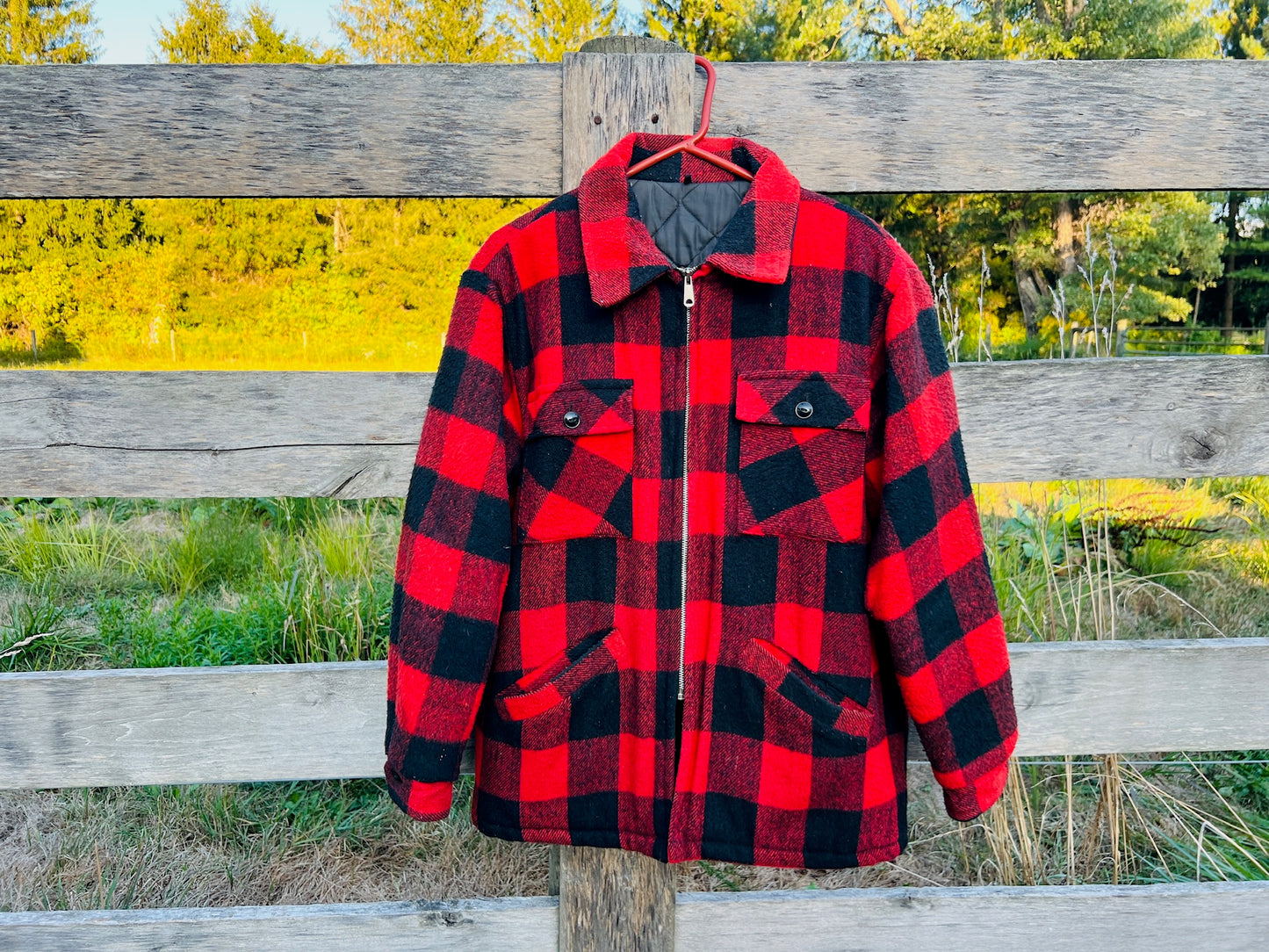 Vintage Red Buffalo Plaid Wool Coat