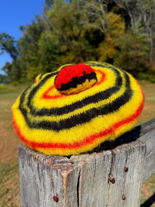 Vintage 1960s Dress McLeod Pure Wool Striped Pom Beret