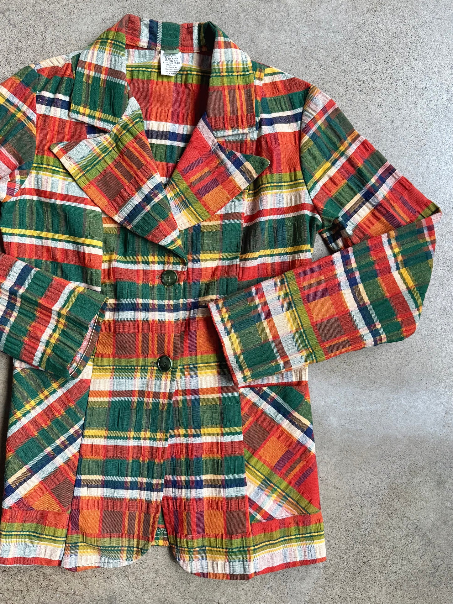 Vintage 1970s Multi Plaid Woven Blazer Jacket | XS/S