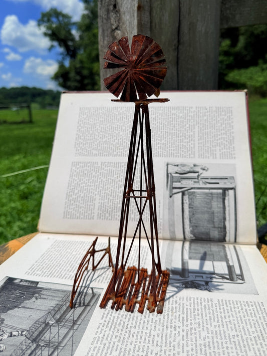 Vintage 1970s Welded Metal Rustic Windmill Art Sculpture