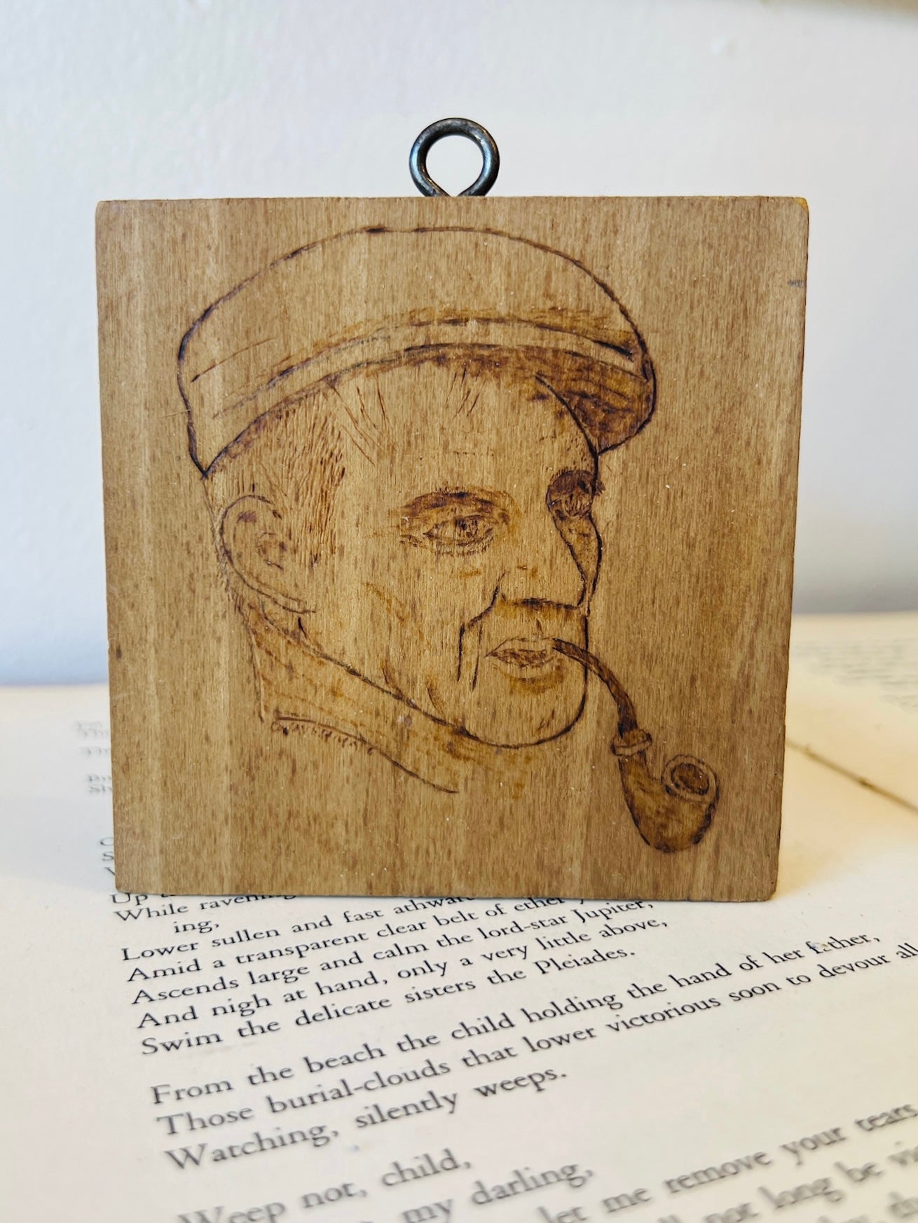 Vintage Handmade Folk Art Engraved Wood Portrait