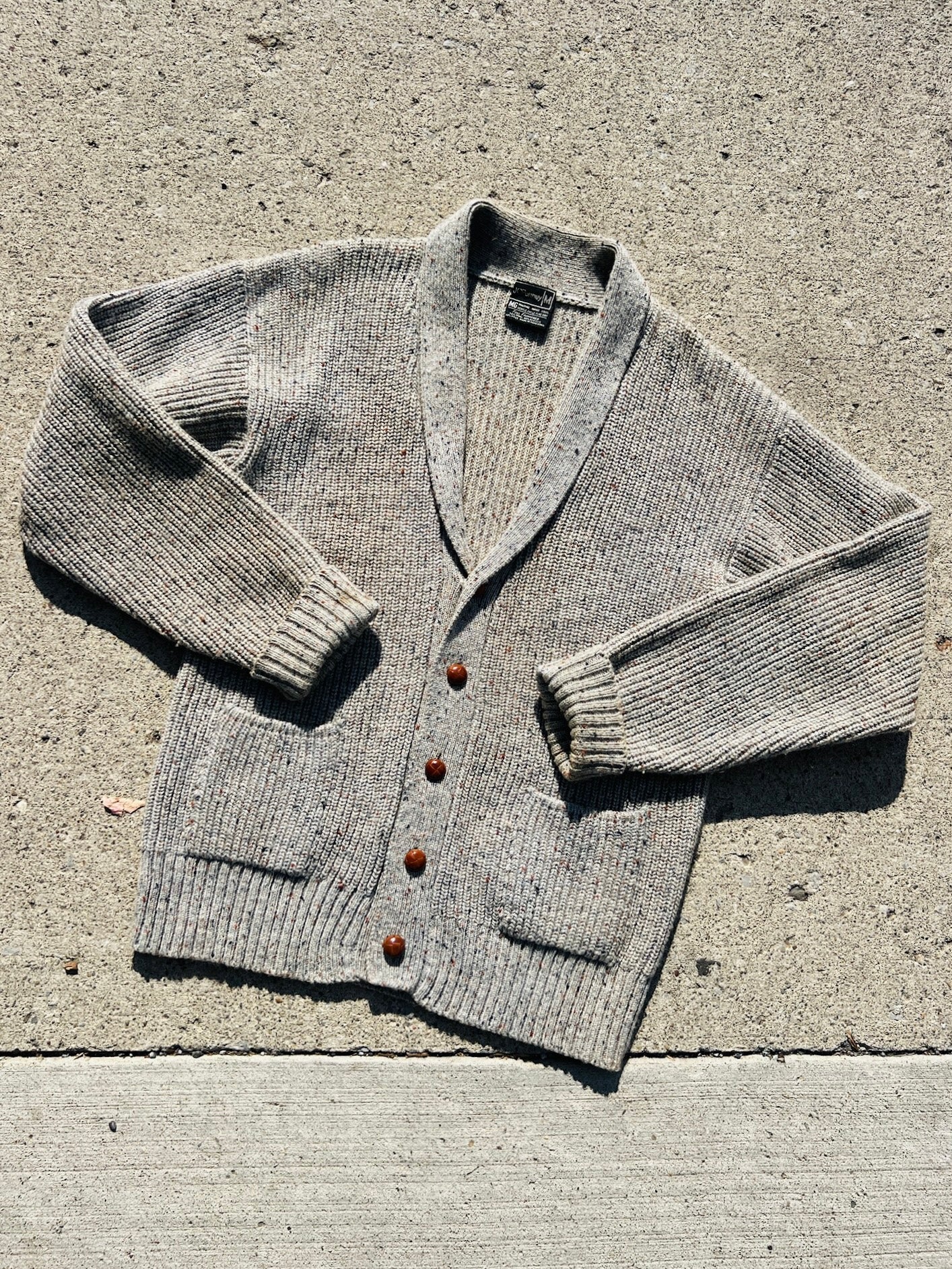 Vintage 1970s JCPenney Grey Speckled Wool Knit Cardigan | Medium