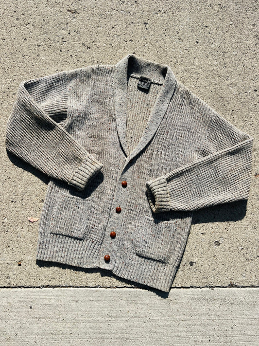 Vintage 1970s JCPenney Grey Speckled Wool Knit Cardigan | Medium