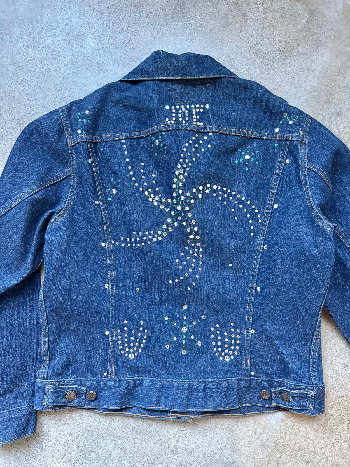 Vintage 1970s Levi’s Type III Rhinestone Dark Wash Denim Jacket | 42