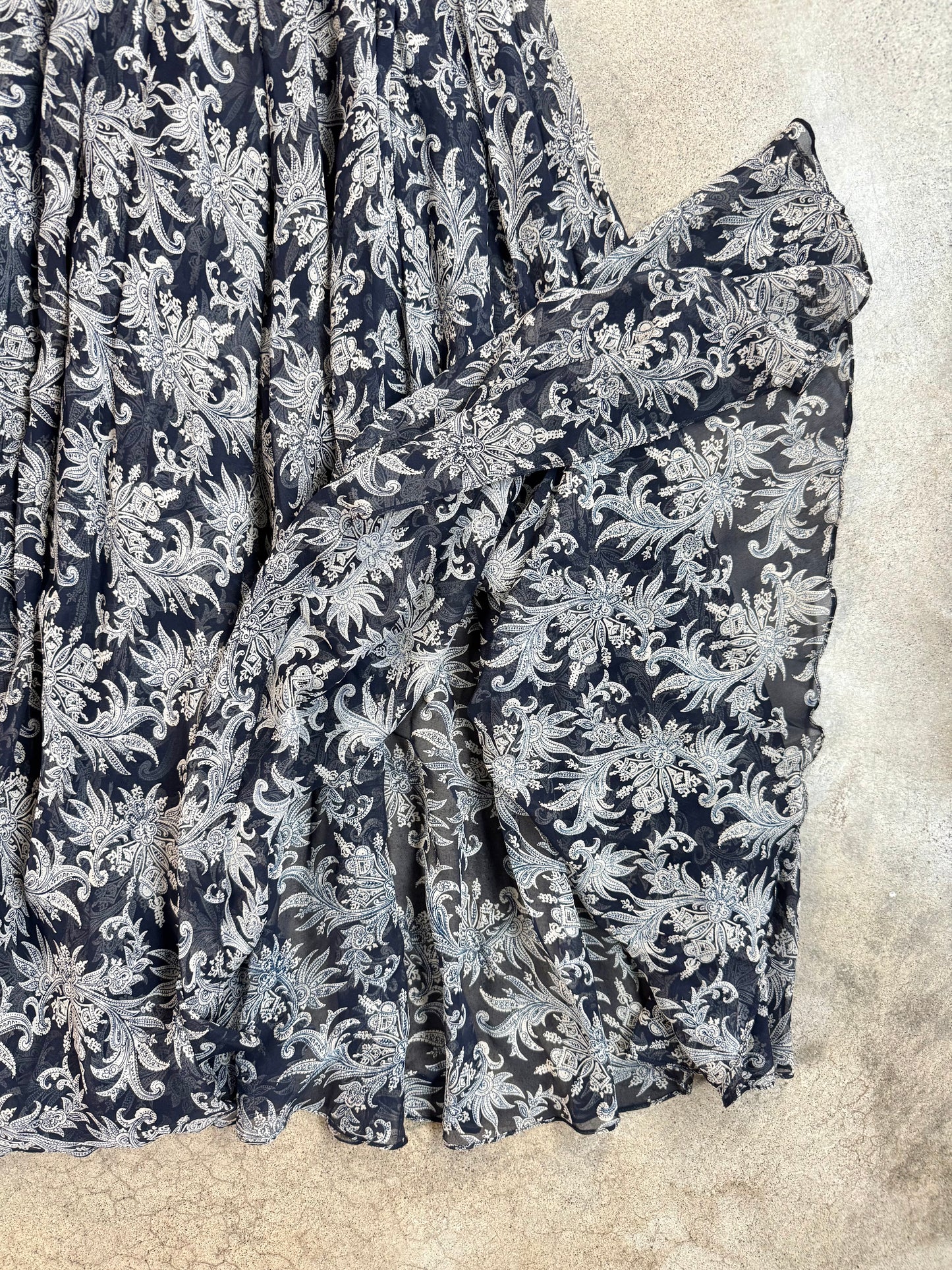 Vintage 1980s Linda Allard for Ellen Tracy Paisley Silk Maxi Skirt | Waist 29”
