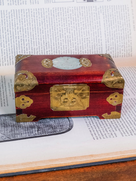 Vintage Wooden Chinese Brass Hinged Jewelry Box