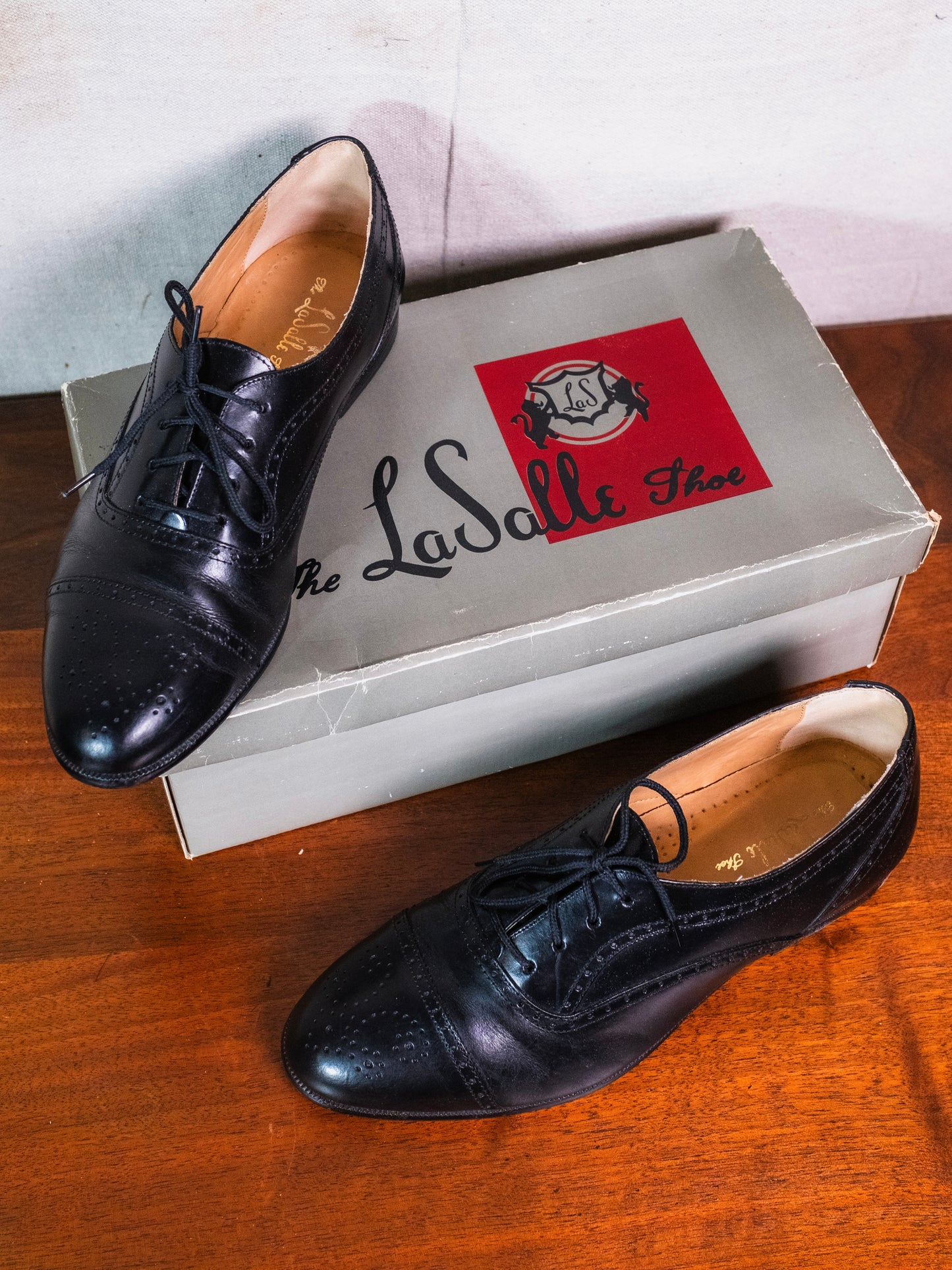 Vintage 1970s/80s LaSalle Black Leather Oxford Dress Shoes w/ Original Box | Men’s 8.5