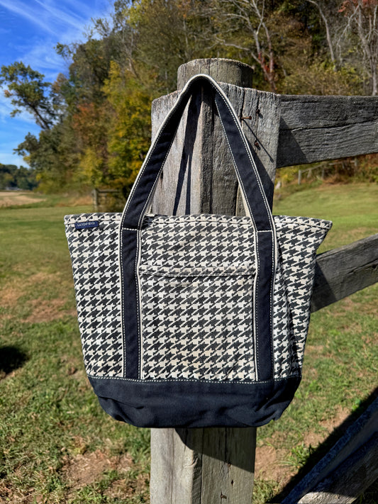 Lands' End Black & White Houndstooth Canvas Tote Bag