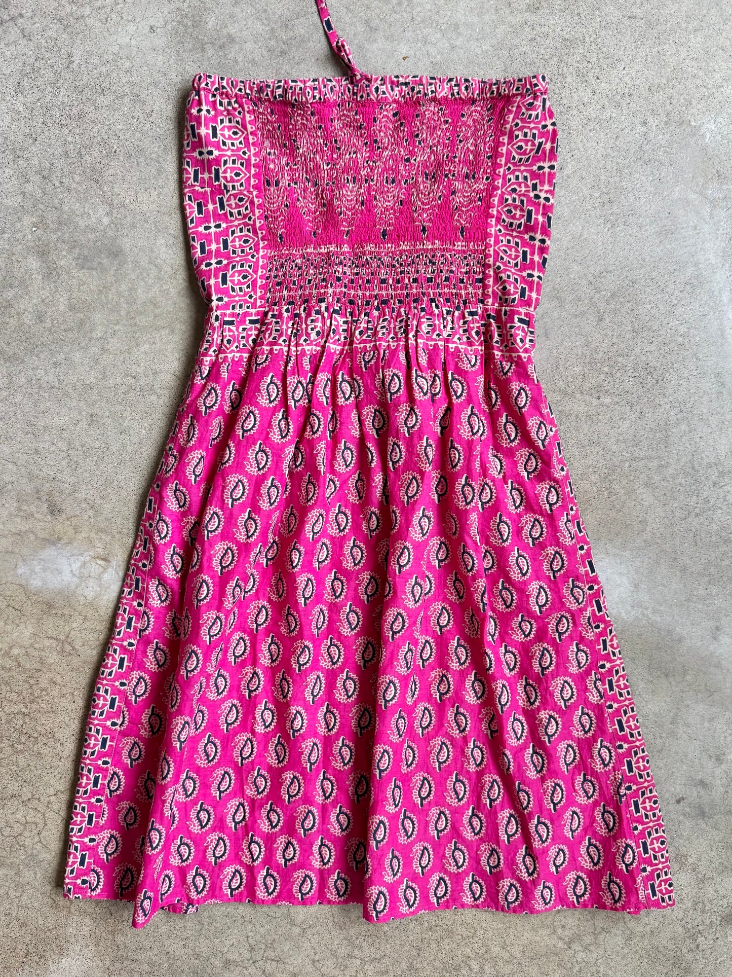 Calypso St. Barth Pink Bohemian Block Print Cotton Strapless Dress | XS