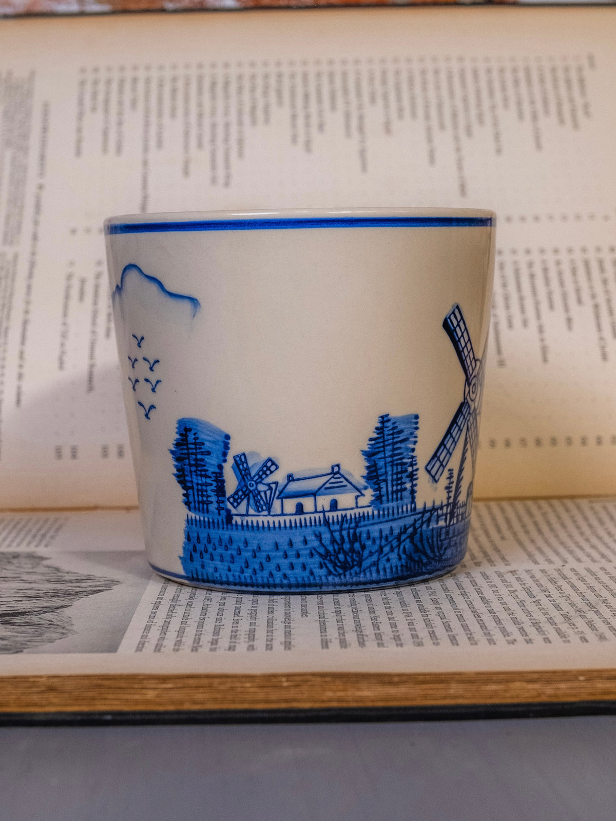 Vintage Delft-Style White & Blue Hand-Painted Ceramic Cachepot Planter