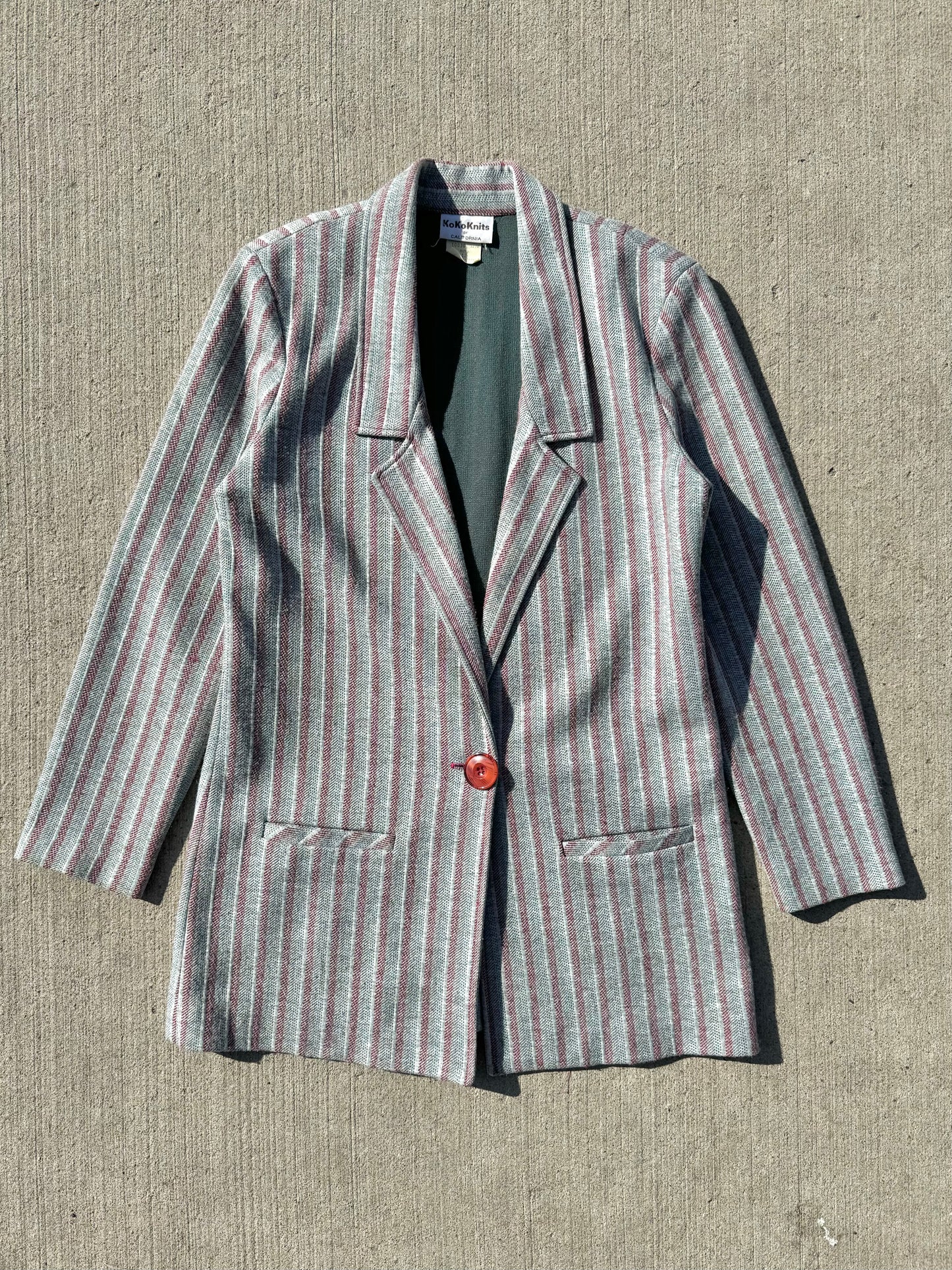 Vintage 1970s KoKo Knits Grey Striped Blazer | S/M