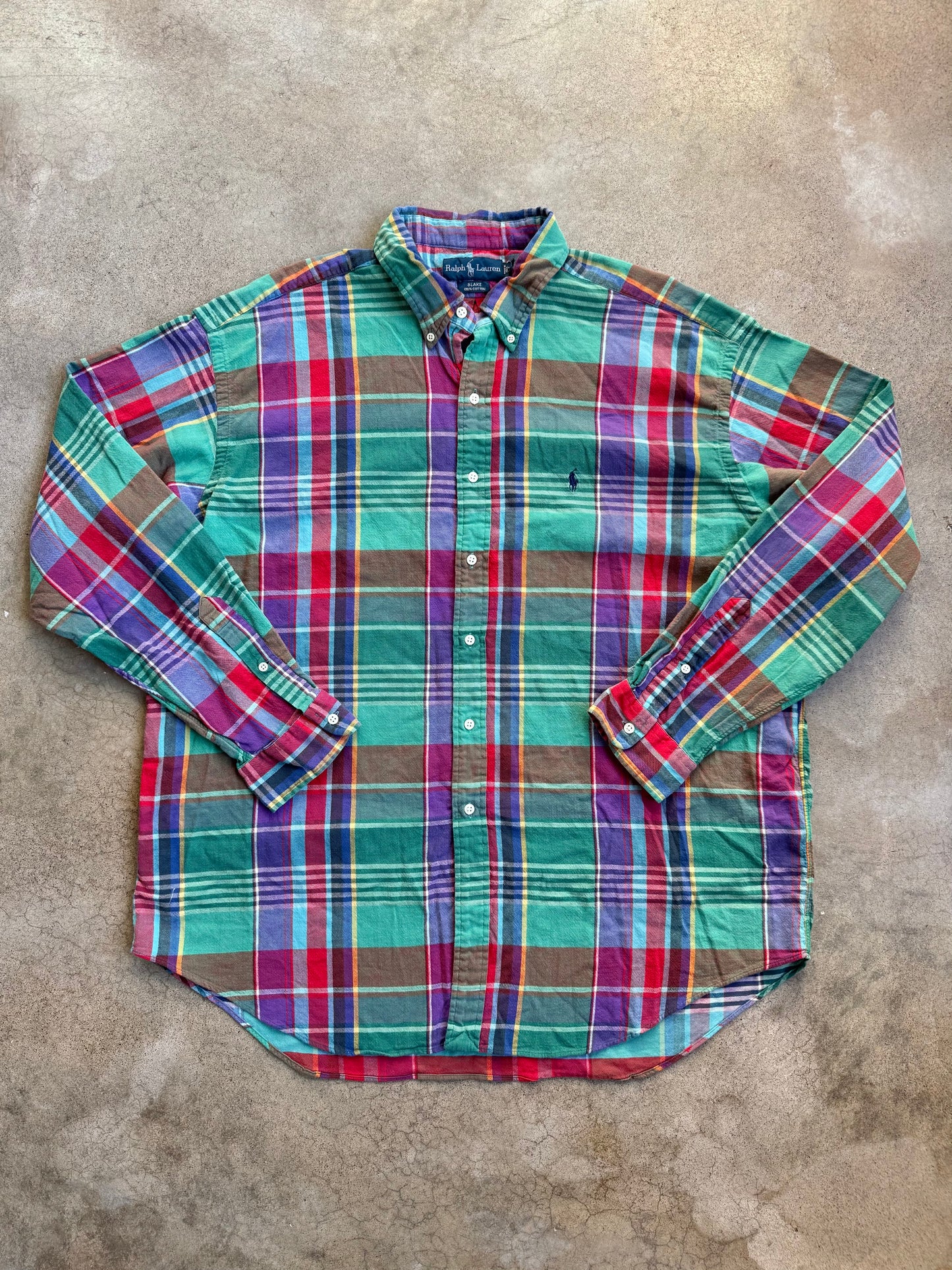 Vintage 1990s Ralph Lauren “Blake” Plaid Cotton Button-Down Shirt | XL