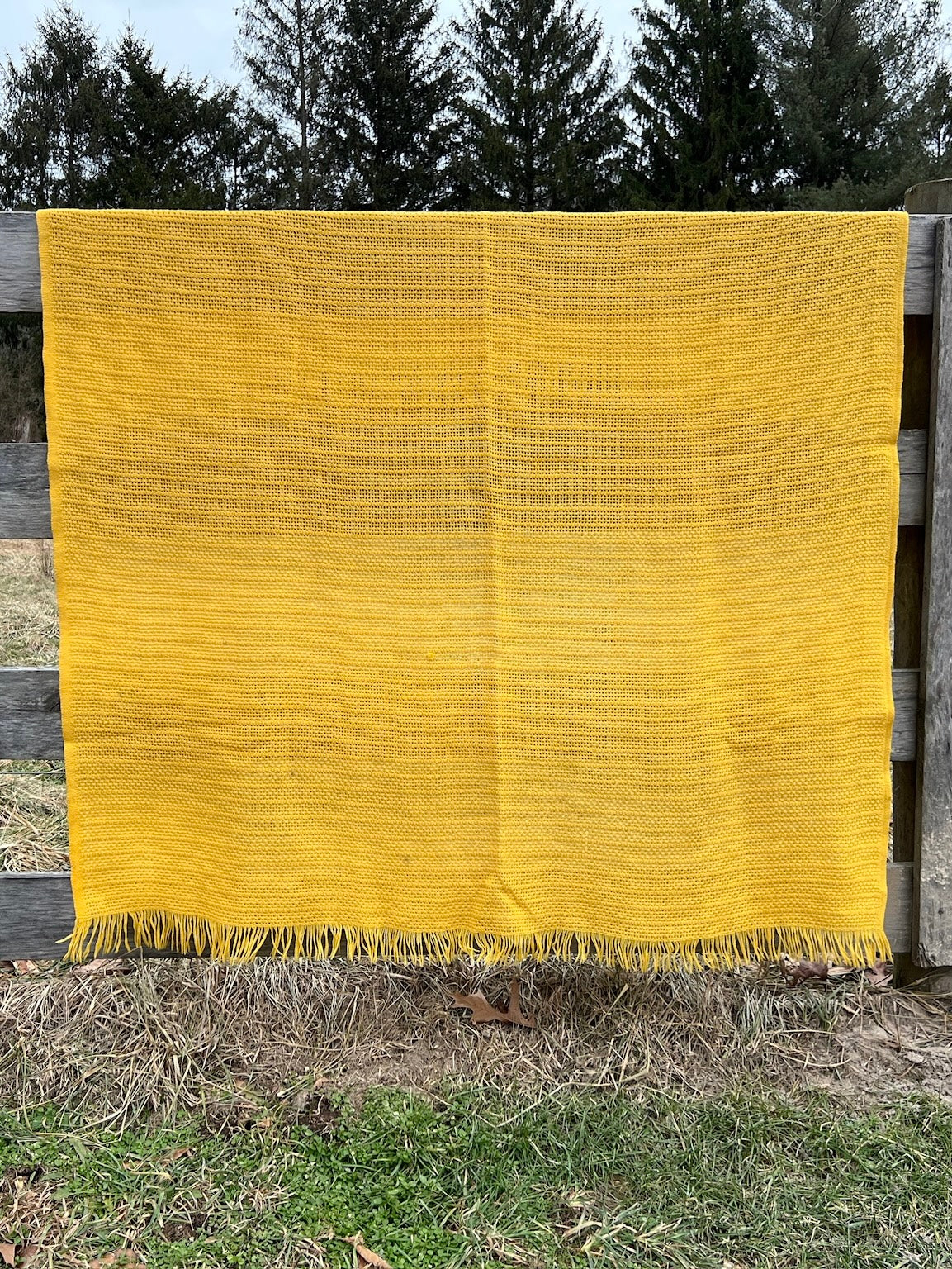 Vintage 1950s Faribo Mustard Yellow Loomed Blanket