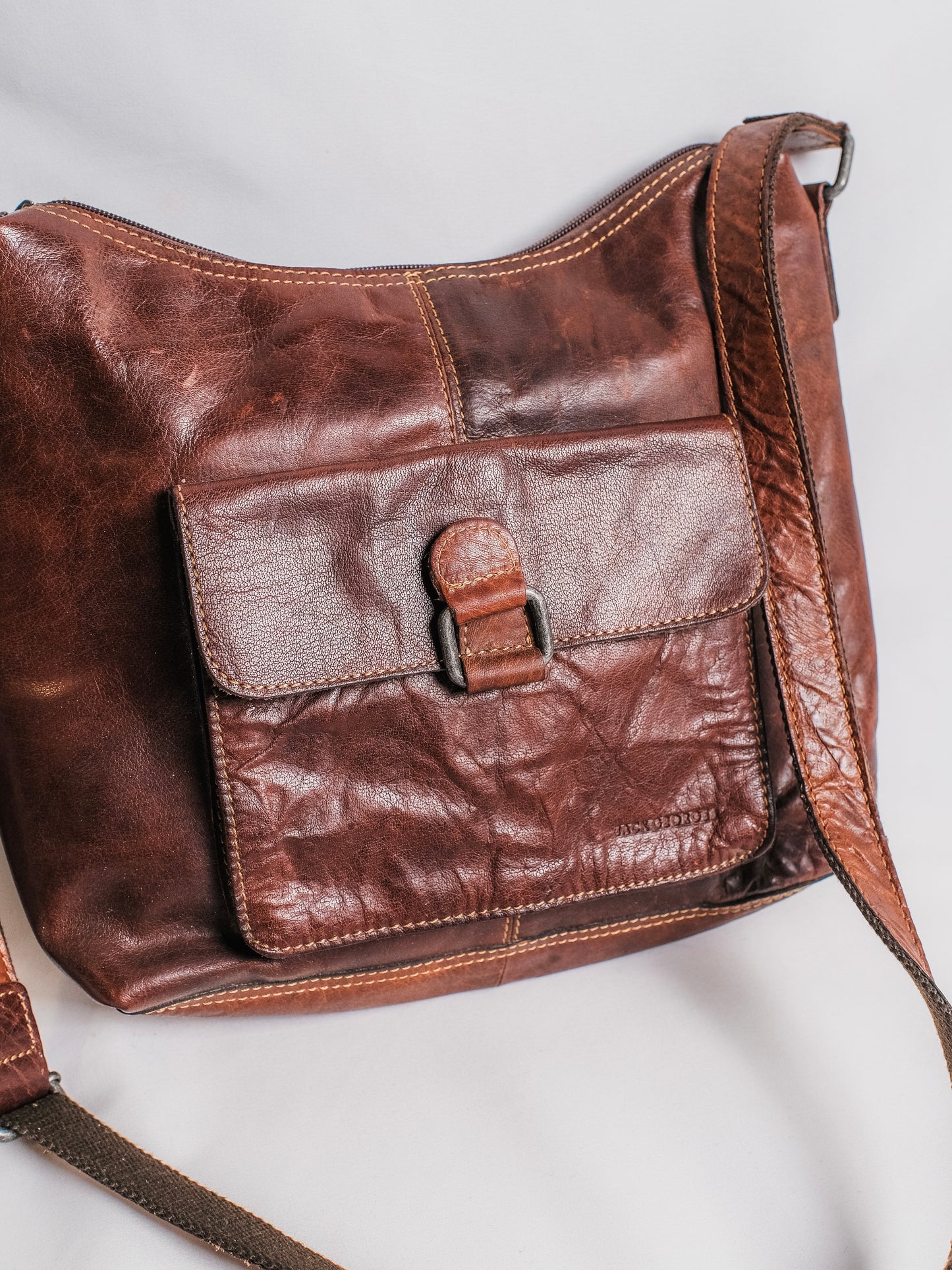 Vintage 1990s Jack Georges Voyager Brown Leather Crossbody Bag