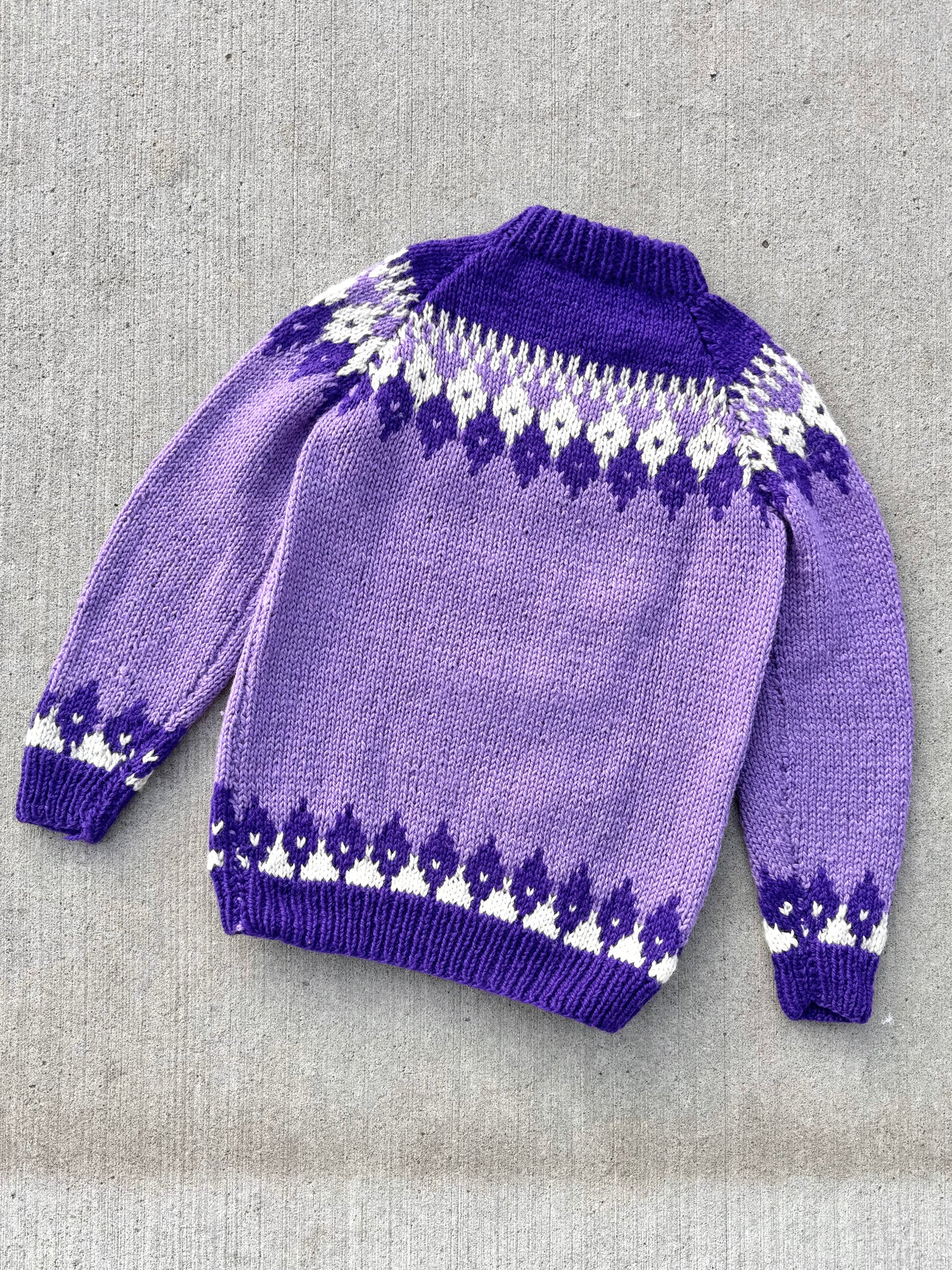 Vintage Baloglou Purple Fair Isle Wool Hand Knit Sweater | Large