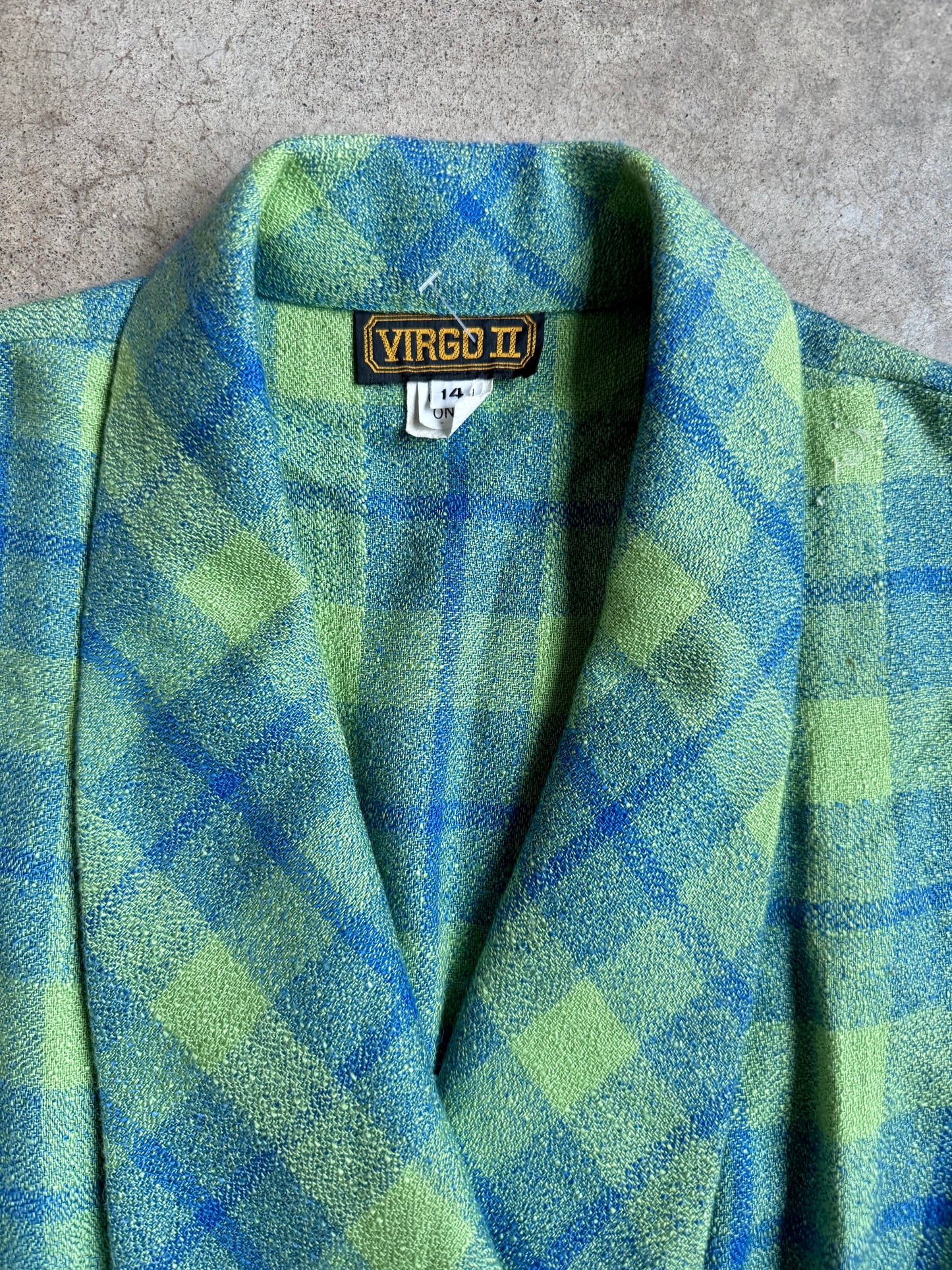 Vintage 1980s Virgo II Green & Blue Plaid Short Sleeve Button-Front Dress | Large