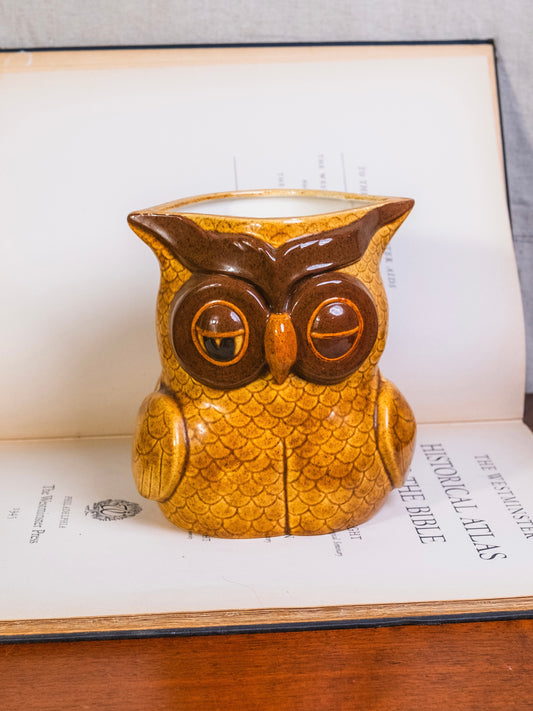 Vintage 1980s Ceramic Owl Utensil Holder | Signed