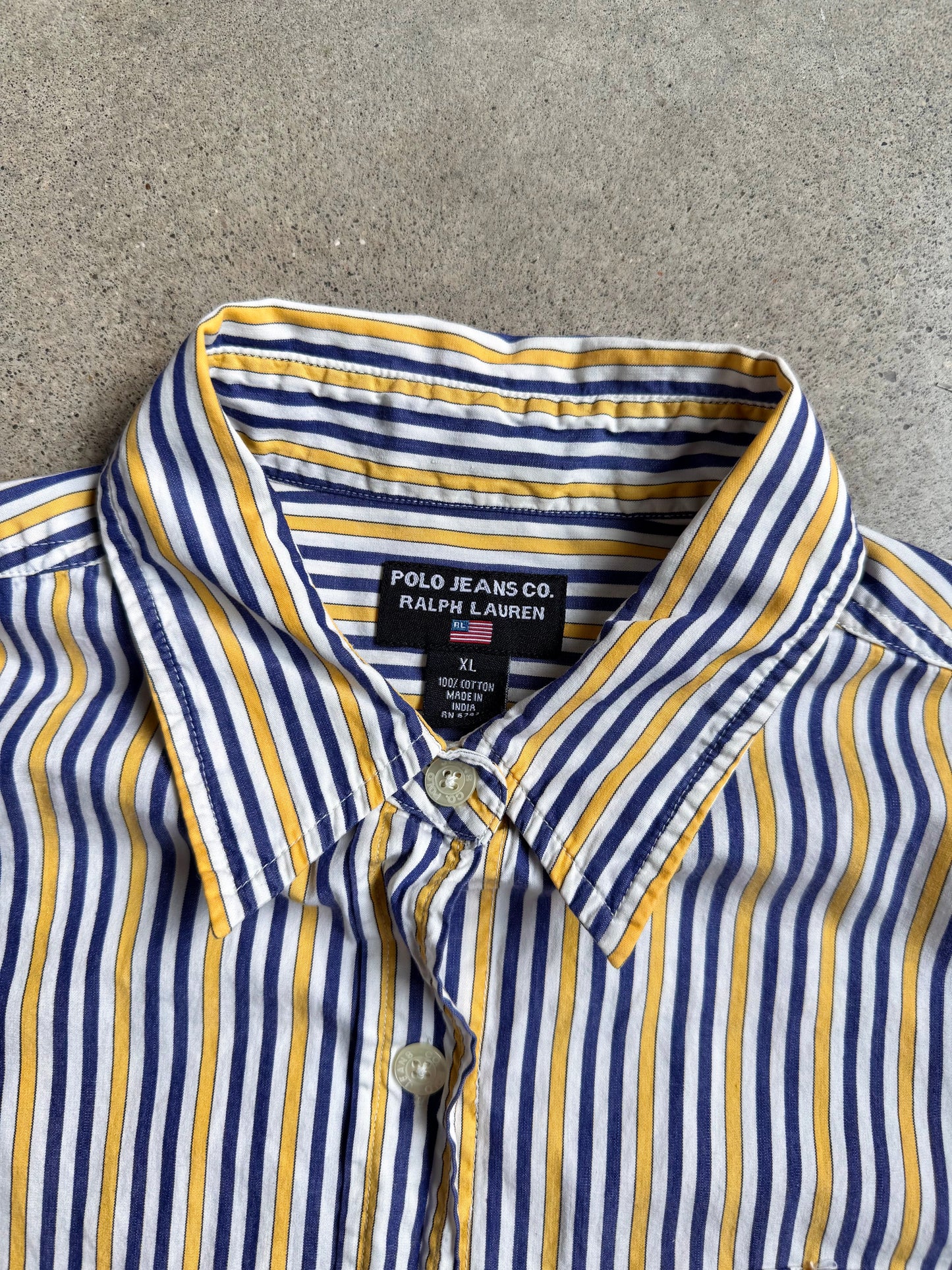 2000s Polo Jeans Co. Blue & Yellow Striped Button-Up Shirt | XL