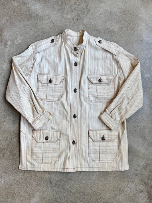 Vintage 1960s/70s Striped Canvas French-Style Safari Jacket | L/XL