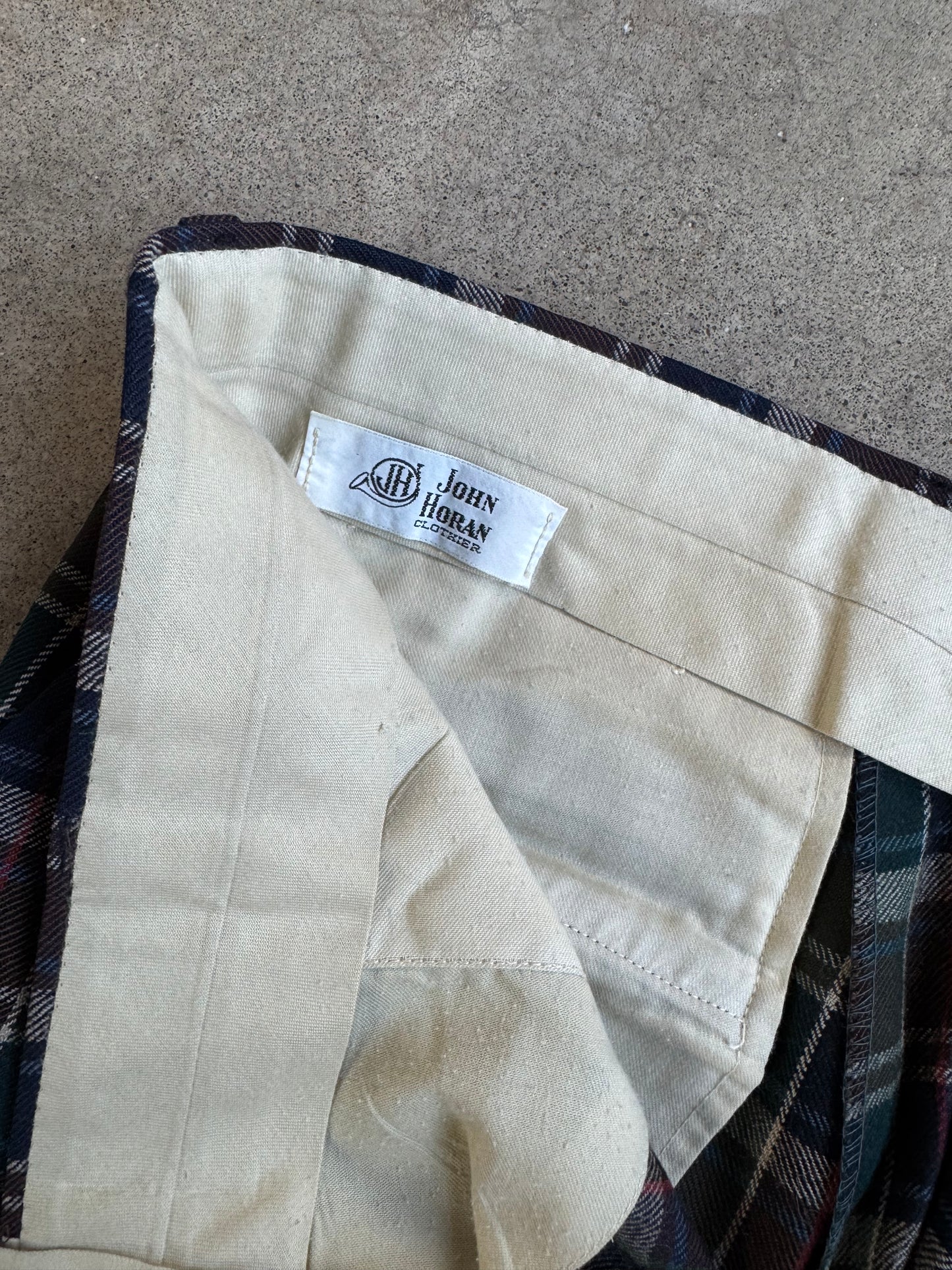 Vintage 1970s John Horan Dark Plaid Wool Trousers | Waist 34”