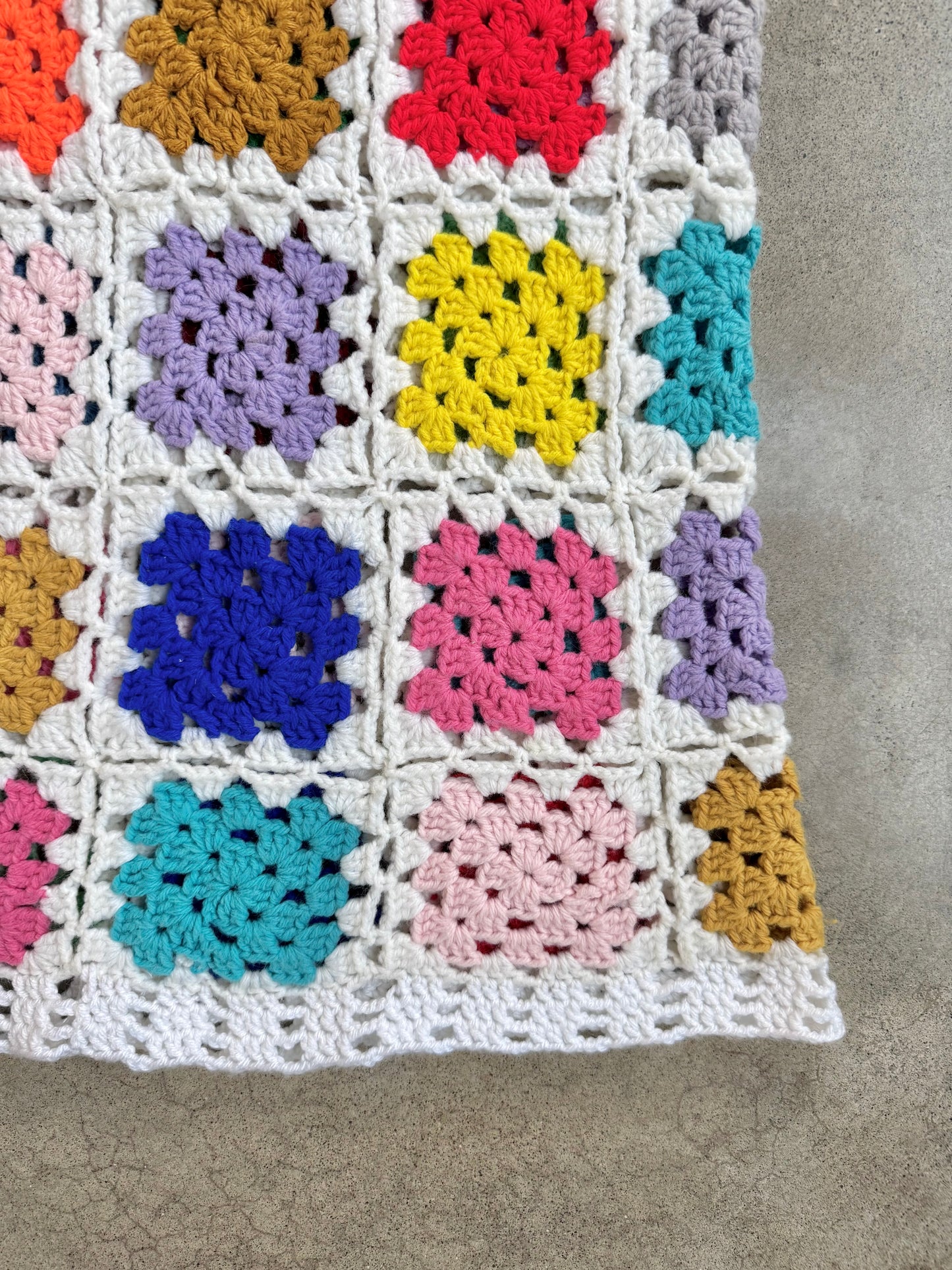 Vintage 1970s Handmade Granny Square Crochet Mini Dress | Medium