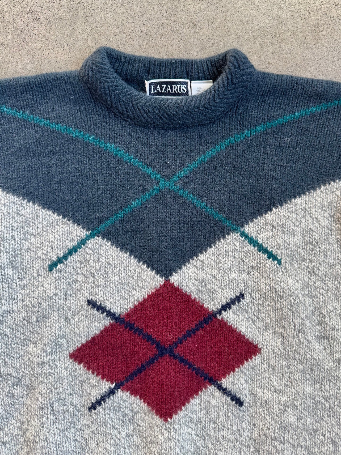 Vintage 1980s Lazarus Two-Tone Argyle Wool Sweater | Large