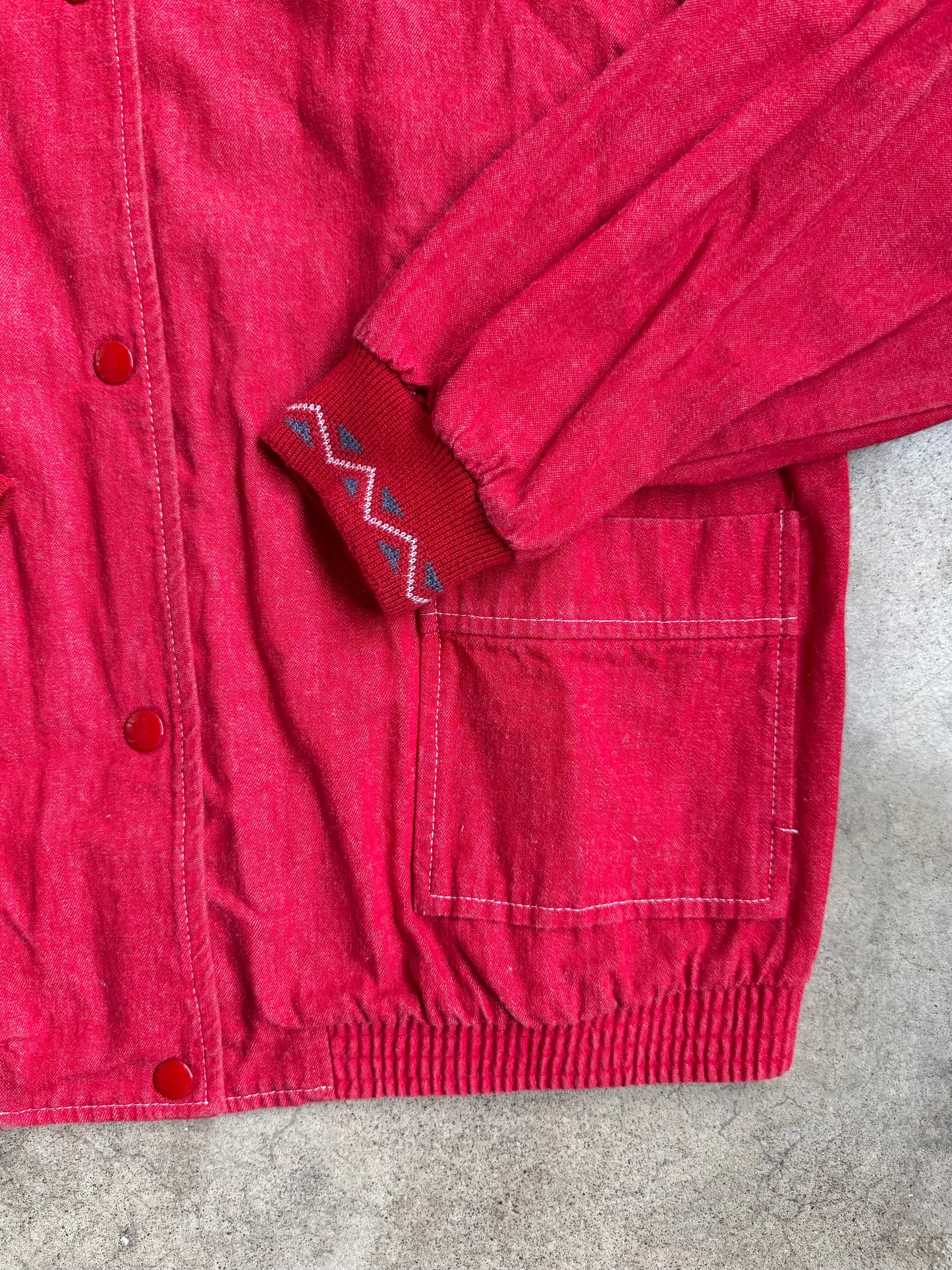 Vintage 1980s D’Allaird’s Red Southwest Trim Lightweight Cotton Jacket | Medium