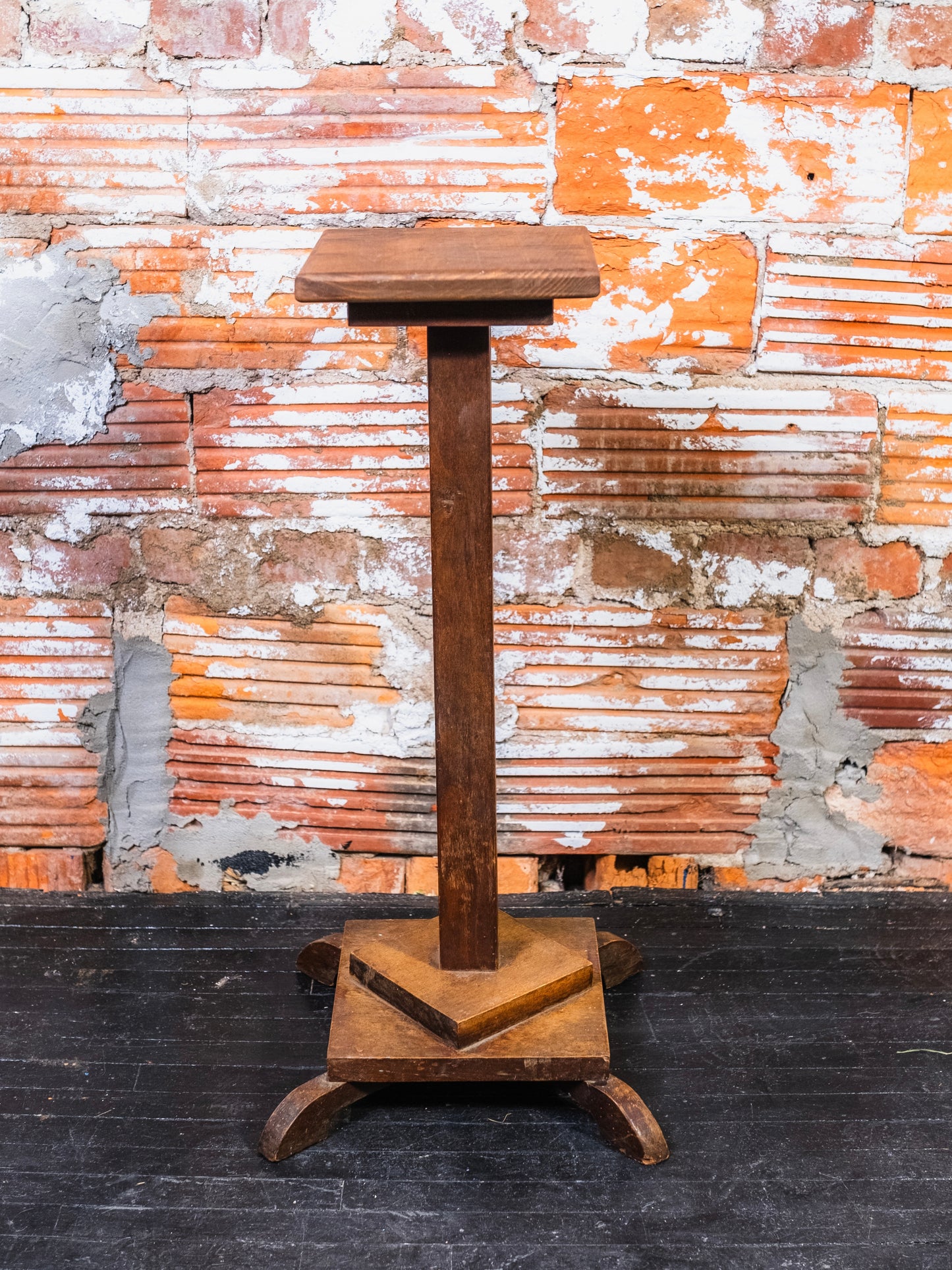 Vintage Mission Style Wooden Pedestal Plant Stand