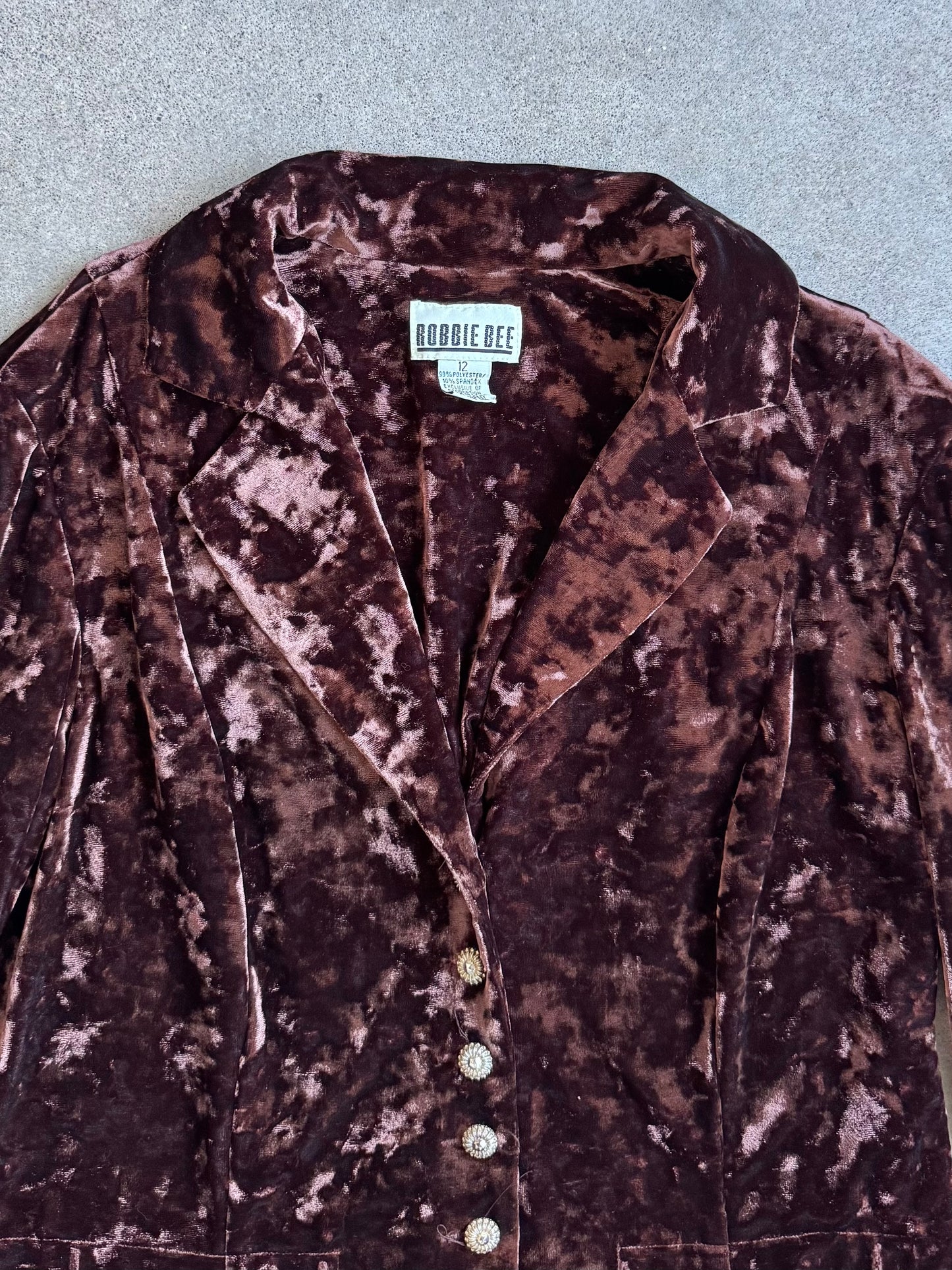 Vintage 1990s Robbie Bee Brown Crushed Velvet Button-Up Blouse | Large