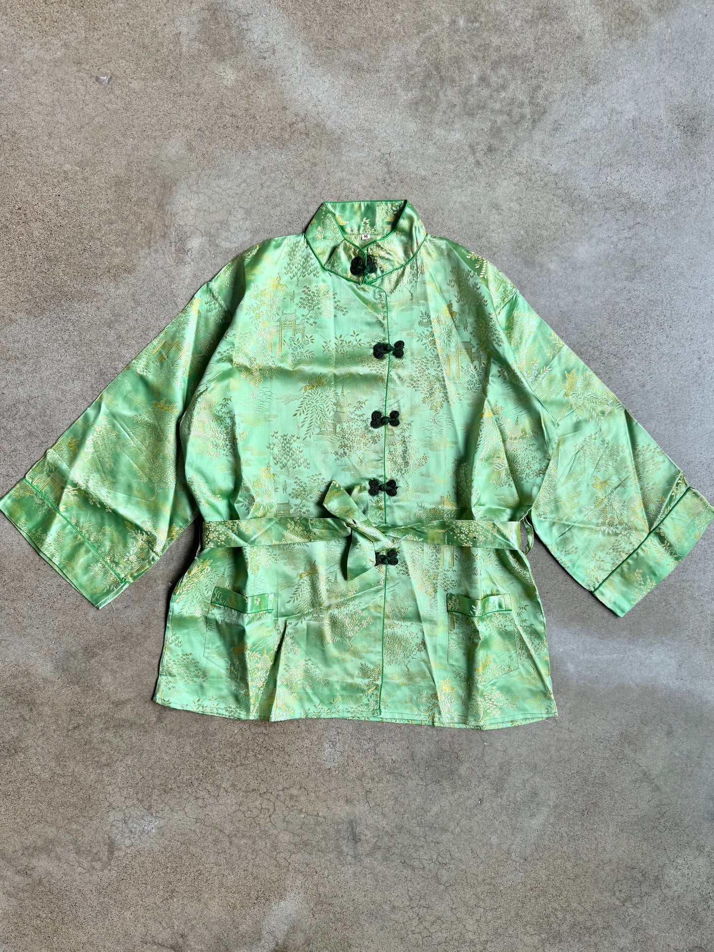 Vintage 1950s Chinese Tang Jade Green & Black Silk Two-Piece Outfit | Medium